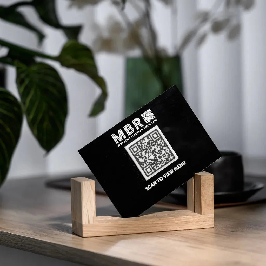 Acrylic QR Menu Display with Wooden Stand (QW05) - inkohoreca - shop