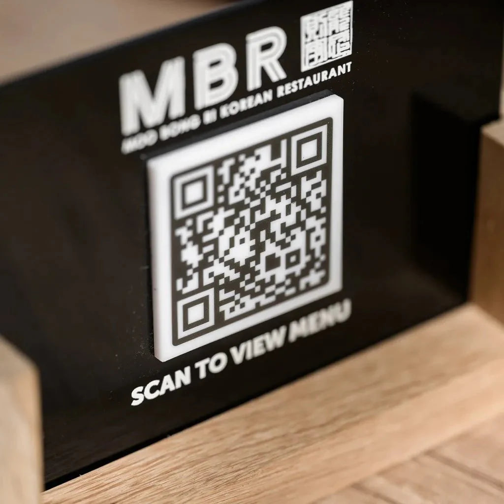 Acrylic QR Menu Display with Wooden Stand (QW05) - inkohoreca - shop