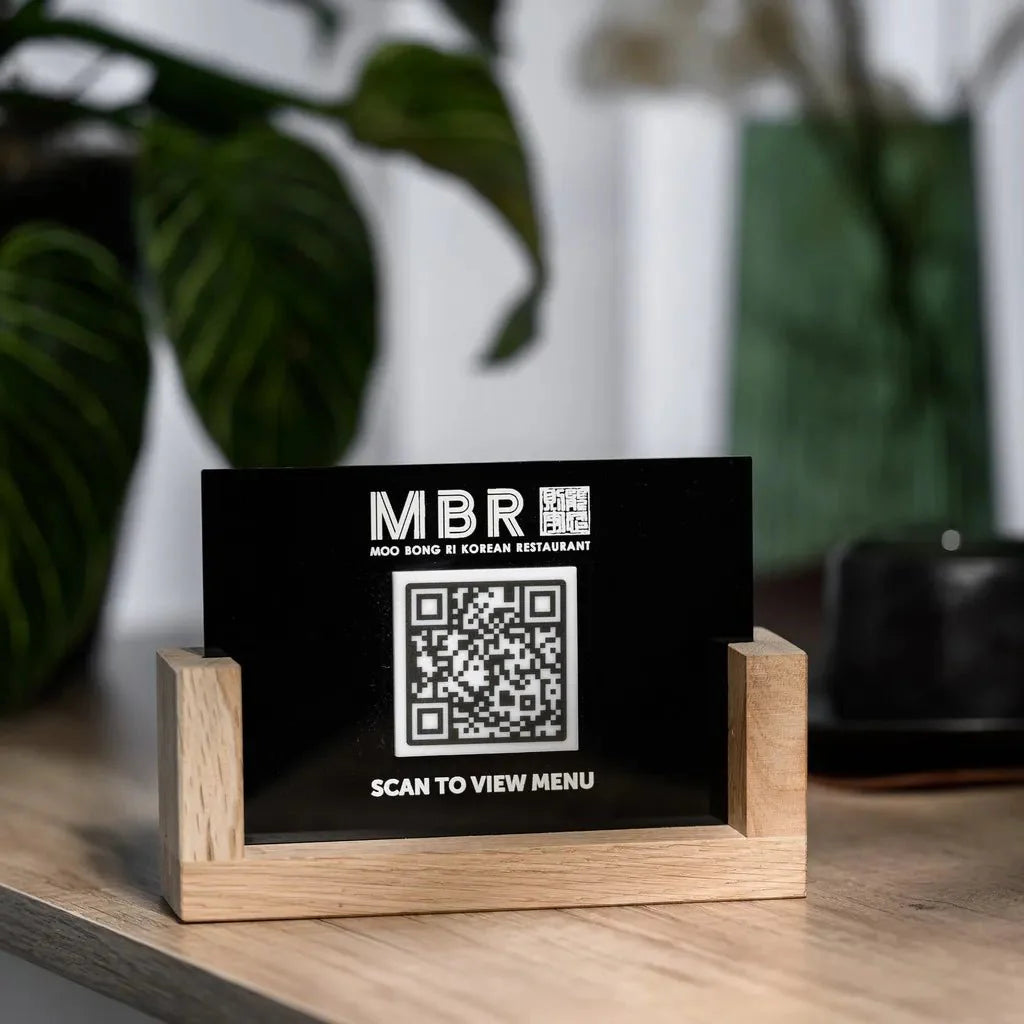 Acrylic QR Menu Display with Wooden Stand (QW05) - inkohoreca - shop