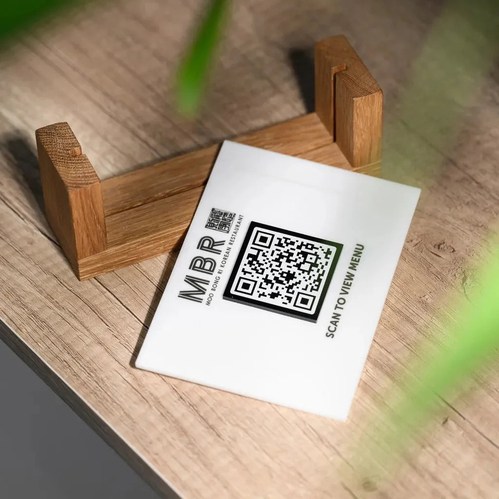 Acrylic QR Menu Display with Wooden Stand (QW05) - inkohoreca - shop