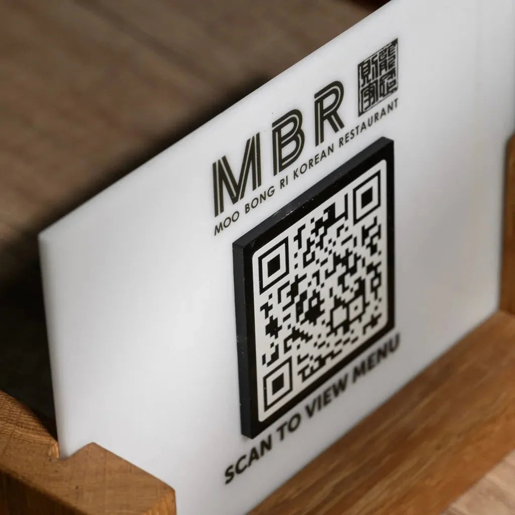 Acrylic QR Menu Display with Wooden Stand (QW05) - inkohoreca - shop