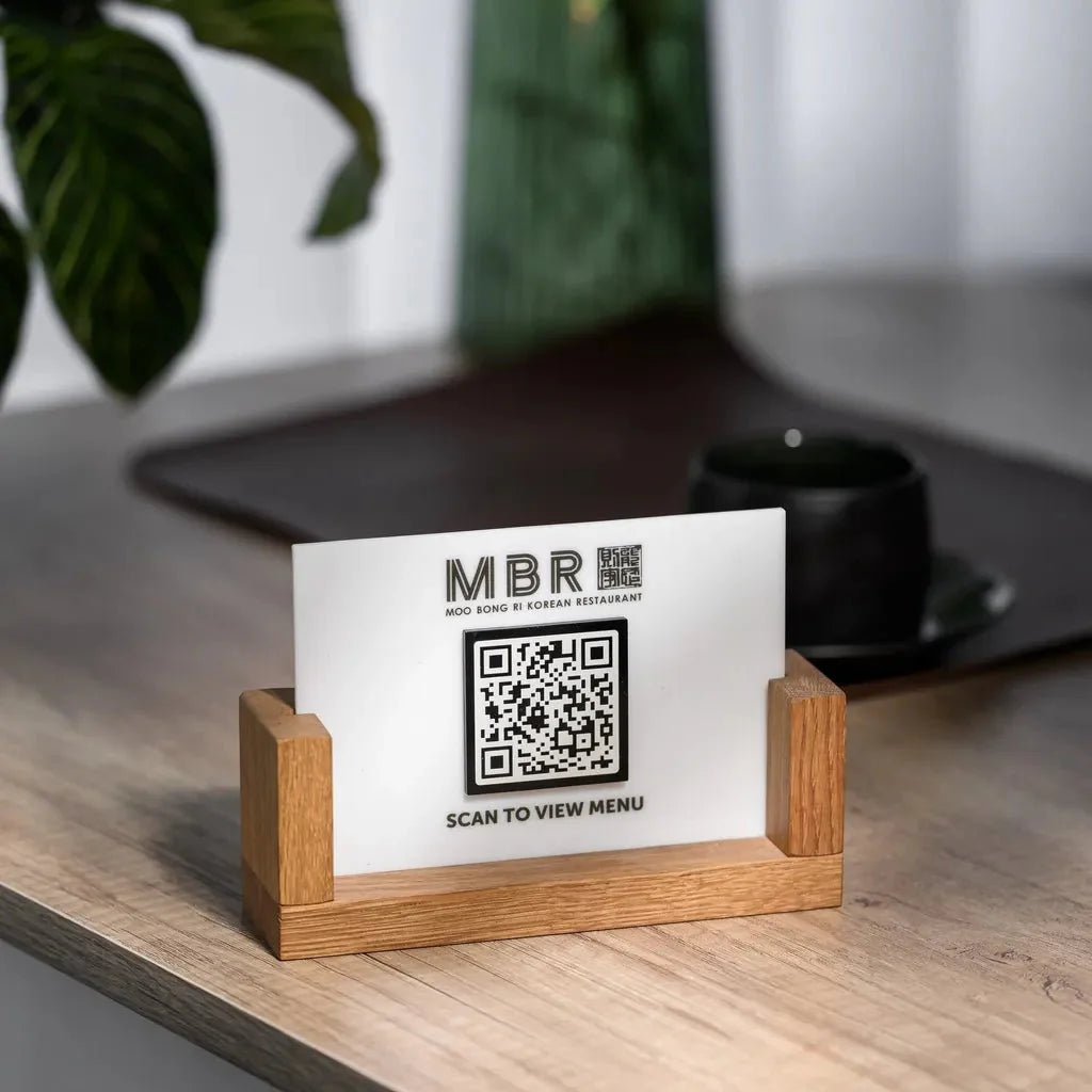 Acrylic QR Menu Display with Wooden Stand (QW05) - inkohoreca - shop