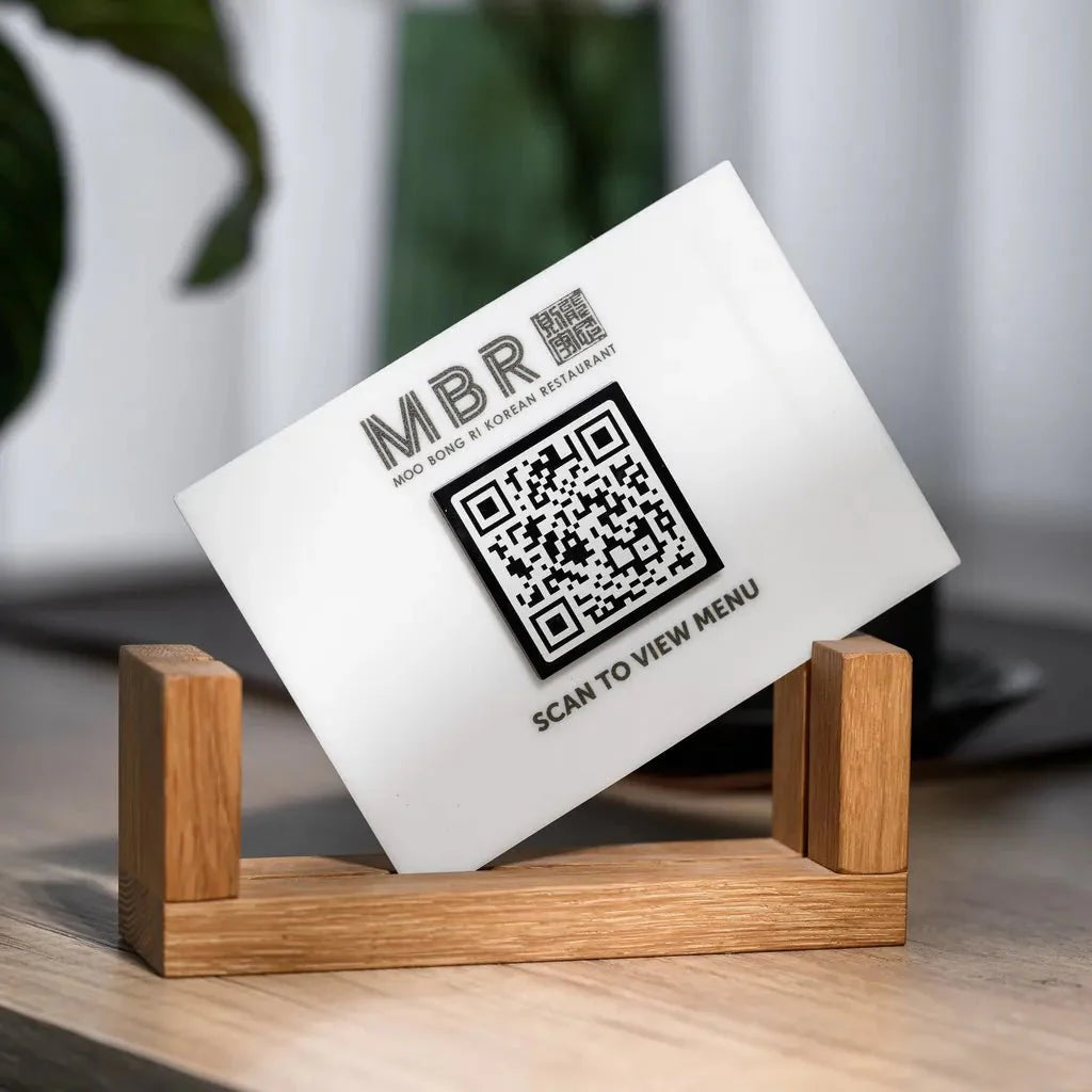 Acrylic QR Menu Display with Wooden Stand (QW05) - inkohoreca - shop