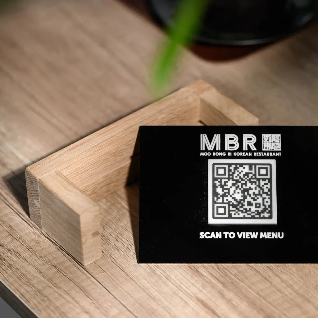 Acrylic QR Menu Display with Wooden Stand (QW05) - inkohoreca - shop