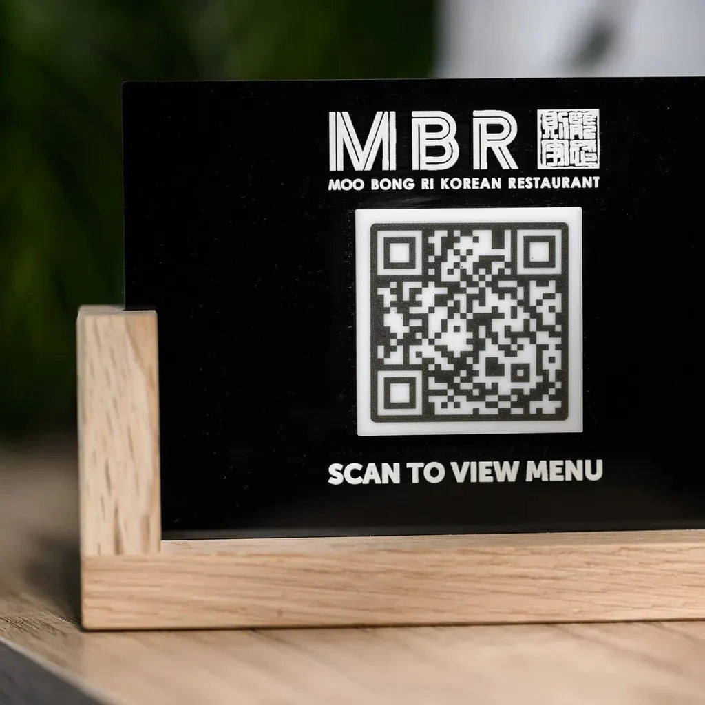 Acrylic QR Menu Display with Wooden Stand (QW05) - inkohoreca - shop