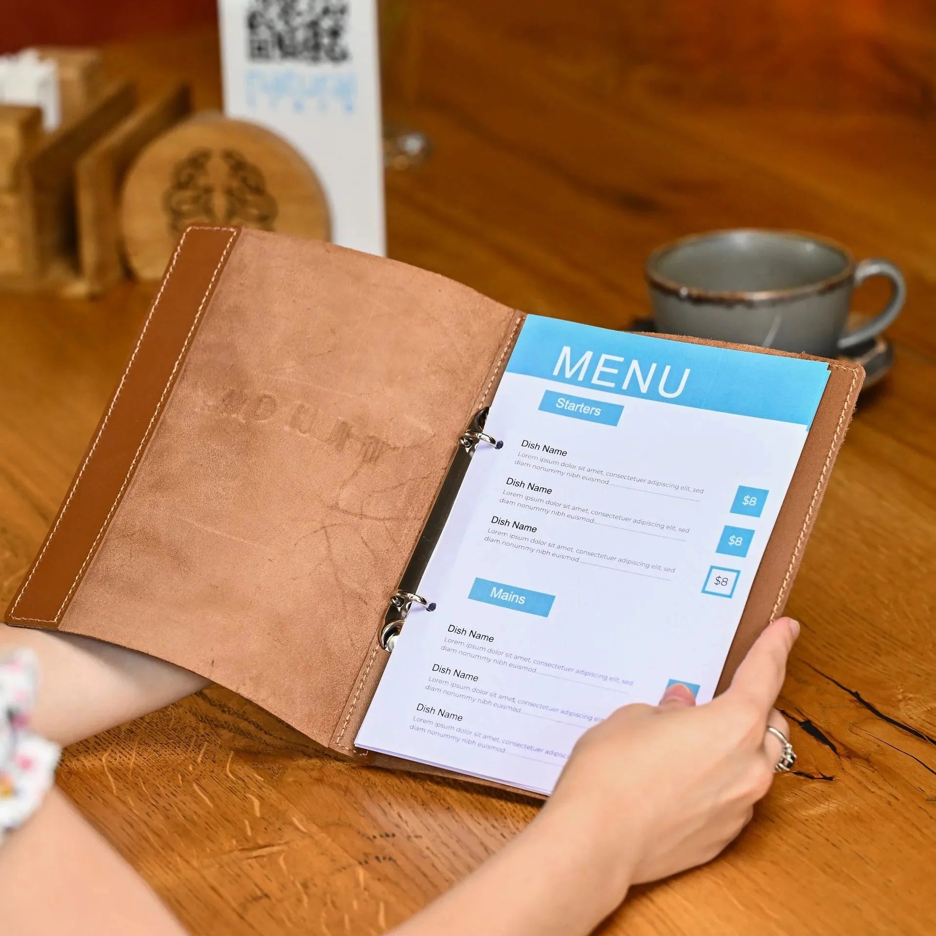 Basic Leather Menu Holder with Ring Binder Mechanism (LM01A5) - inkohoreca - shop
