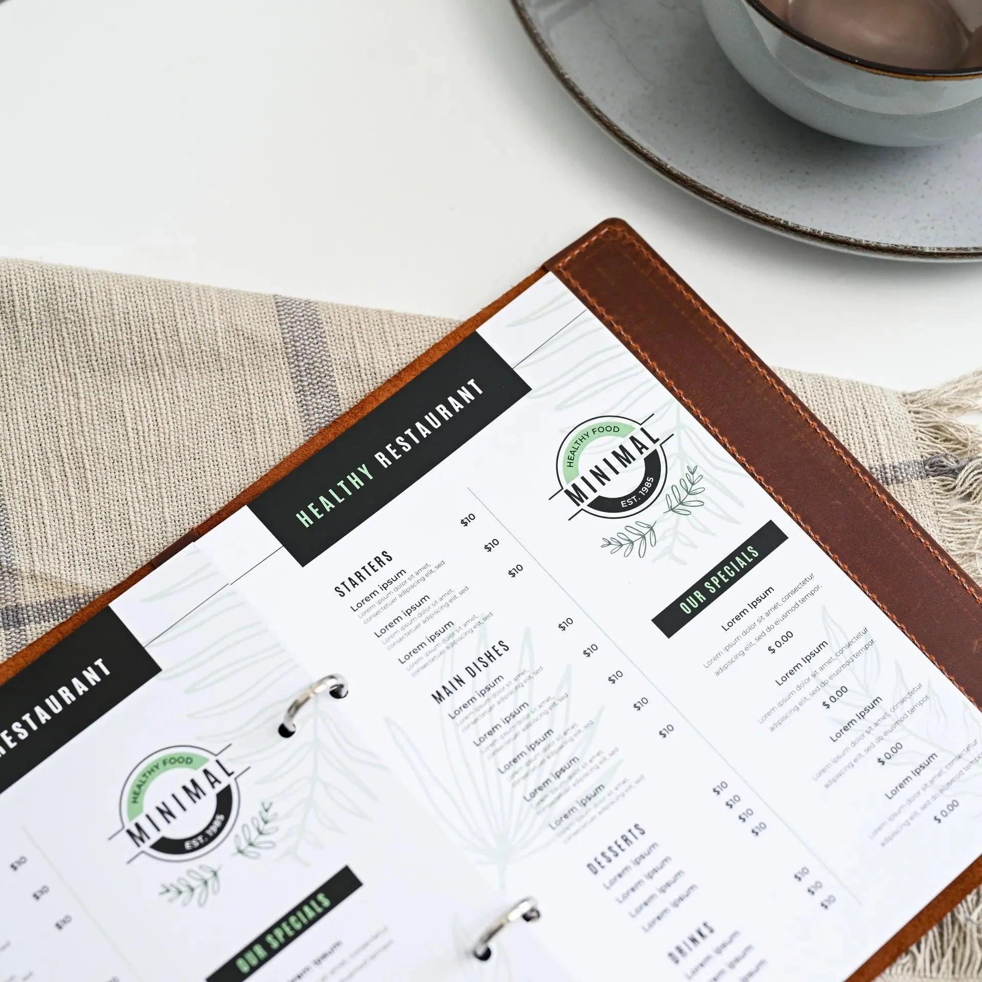 Basic Leather Menu Holder with Ring Binder Mechanism with Crazy Horse leather (LM01A5) - inkohoreca - shop