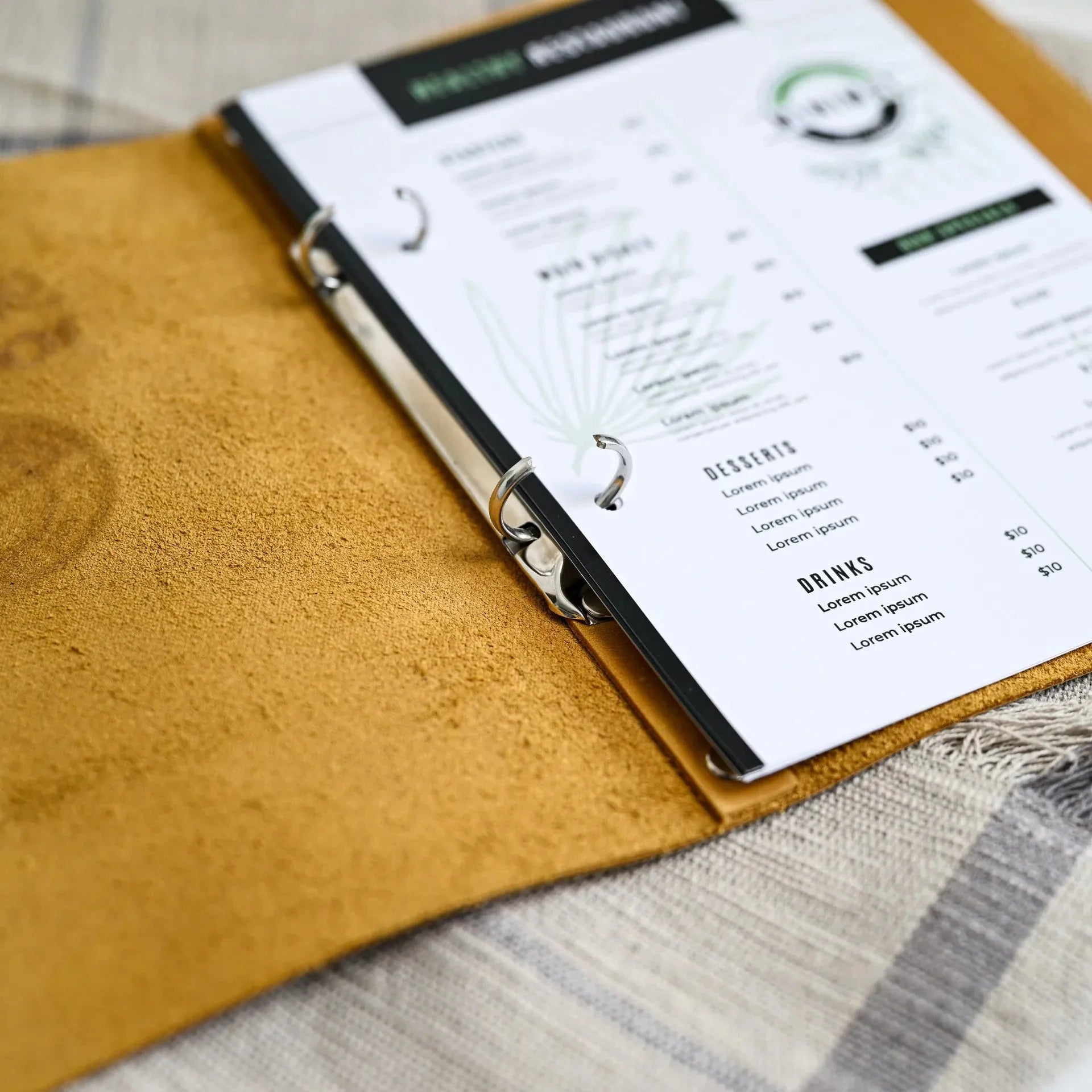 Basic Leather Menu Holder with Ring Binder Mechanism with Crazy Horse leather (LM01A5) - inkohoreca - shop