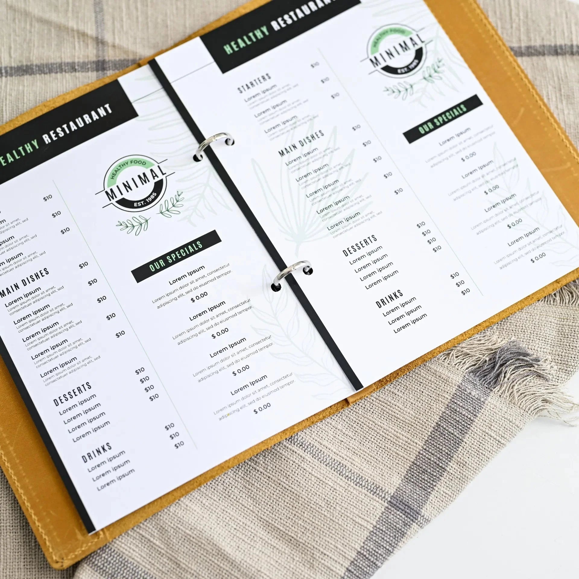 Basic Leather Menu Holder with Ring Binder Mechanism with Crazy Horse leather (LM01A5) - inkohoreca - shop
