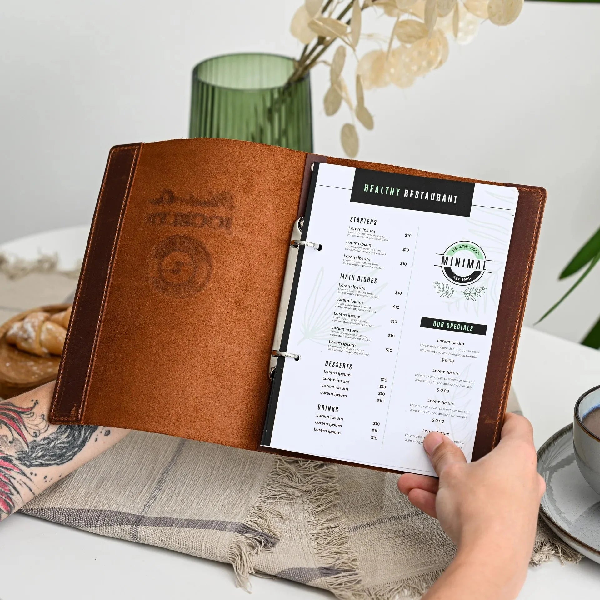 Basic Leather Menu Holder with Ring Binder Mechanism with Crazy Horse leather (LM01A5) - inkohoreca - shop