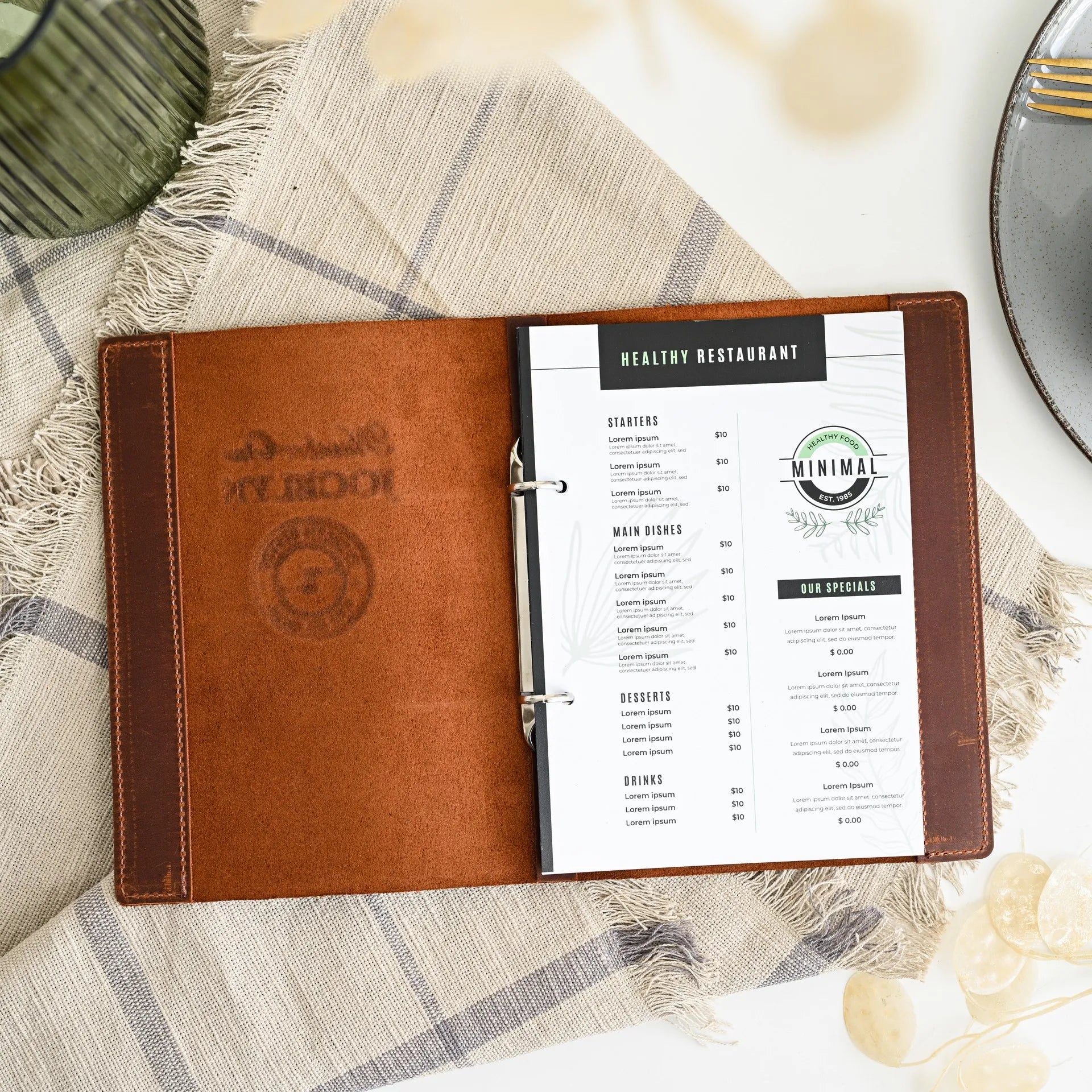 Basic Leather Menu Holder with Ring Binder Mechanism with Crazy Horse leather (LM01A5) - inkohoreca - shop