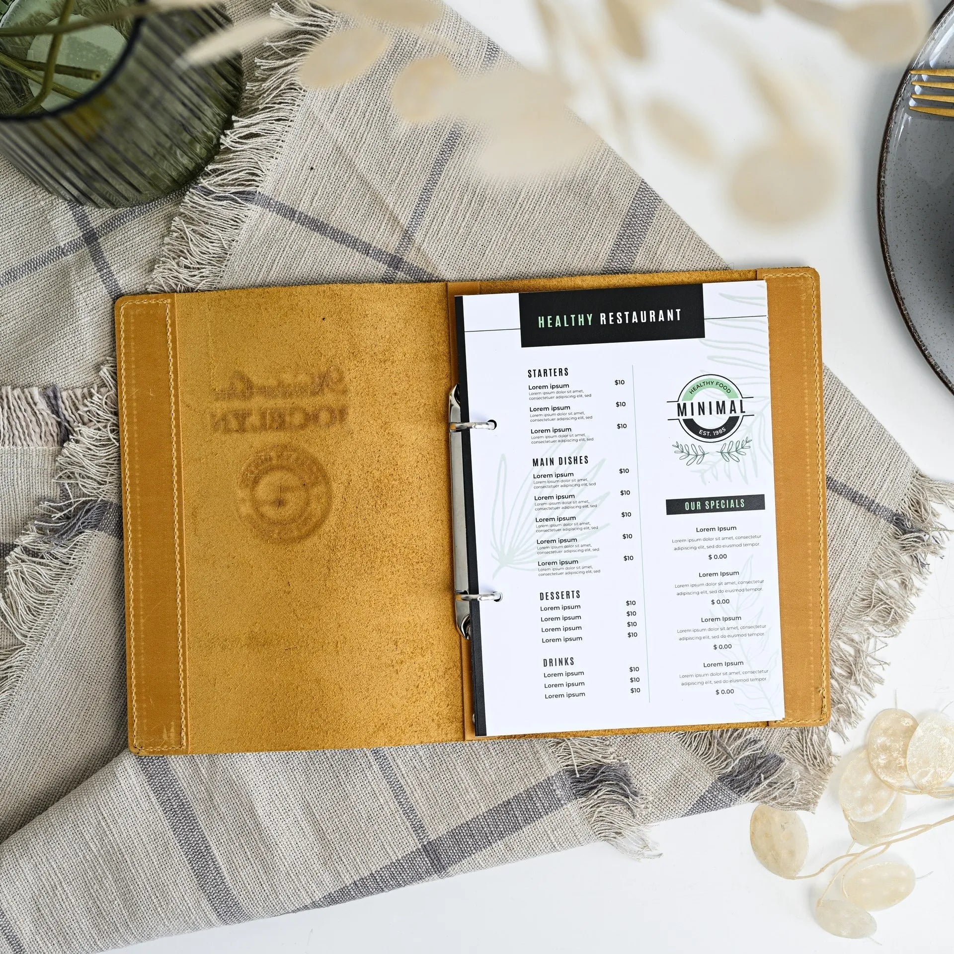 Basic Leather Menu Holder with Ring Binder Mechanism with Crazy Horse leather (LM01A5) - inkohoreca - shop