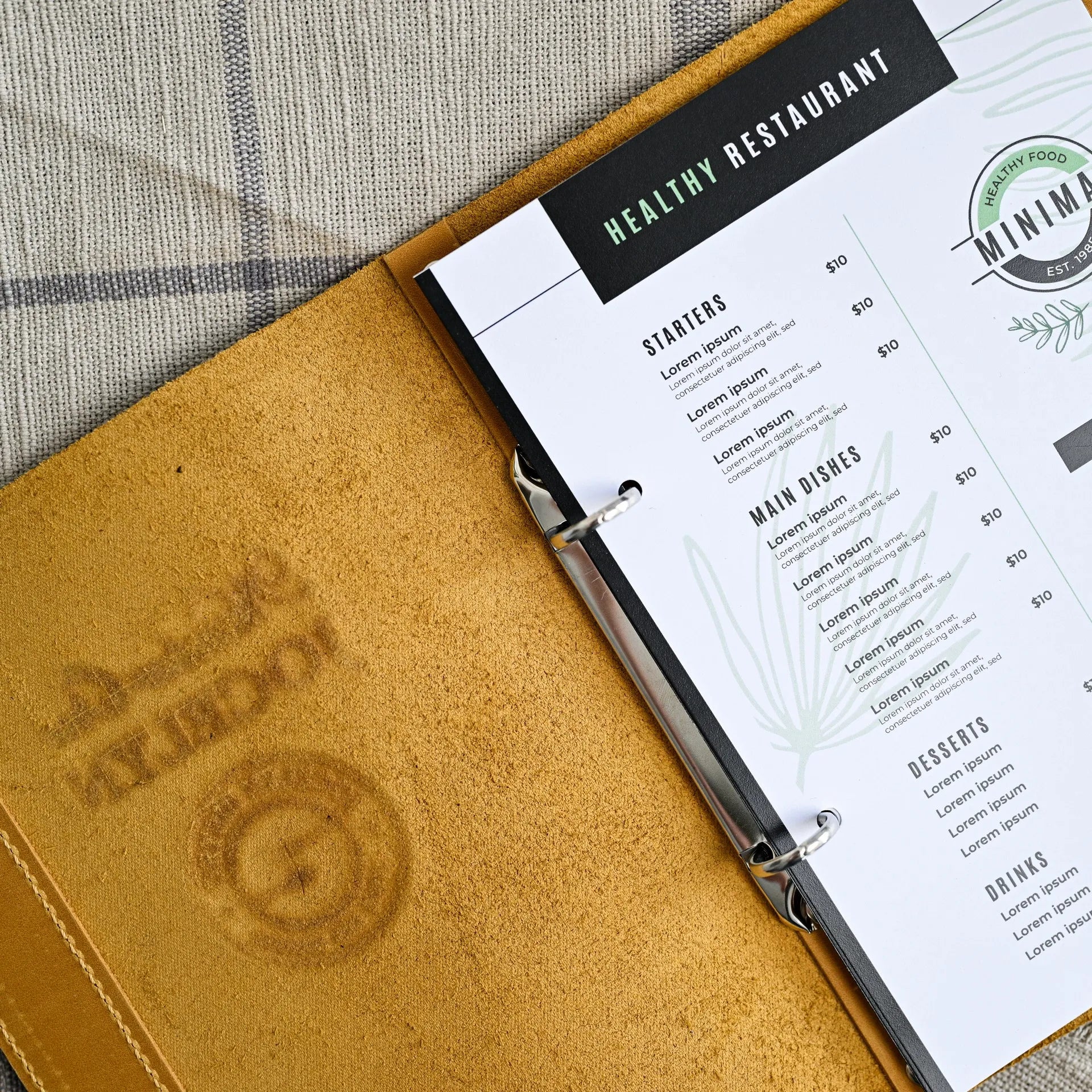 Basic Leather Menu Holder with Ring Binder Mechanism with Crazy Horse leather (LM01A5) - inkohoreca - shop