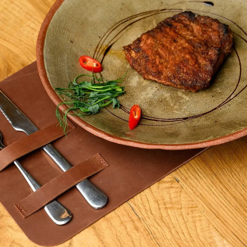 Elegant yet rugged Crazy Horse leather beer placemat that naturally repels moisture, making it an ideal accessory for any beer enthusiast’s home.