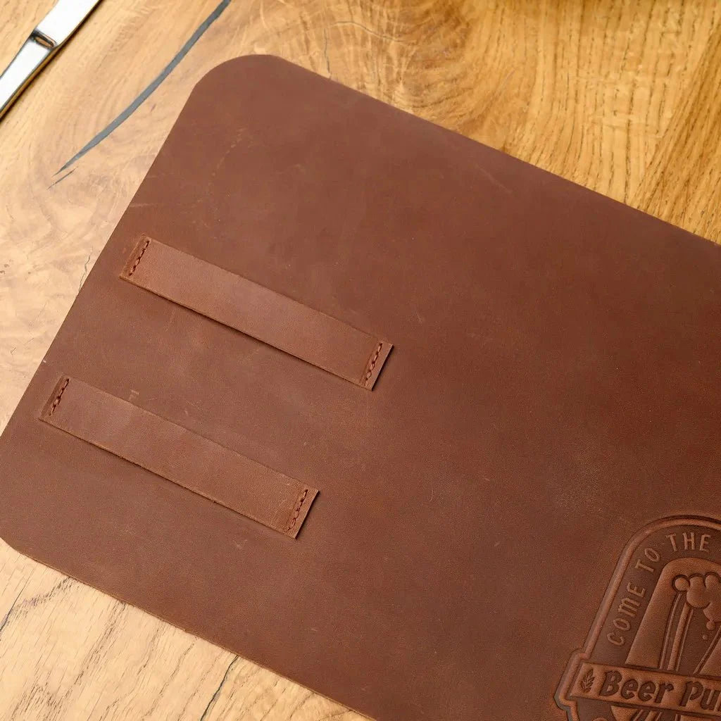 Rustic beer placemat made from high-quality Crazy Horse leather, featuring water resistance, durability, and a stylish aesthetic for any craft beer enthusiast.