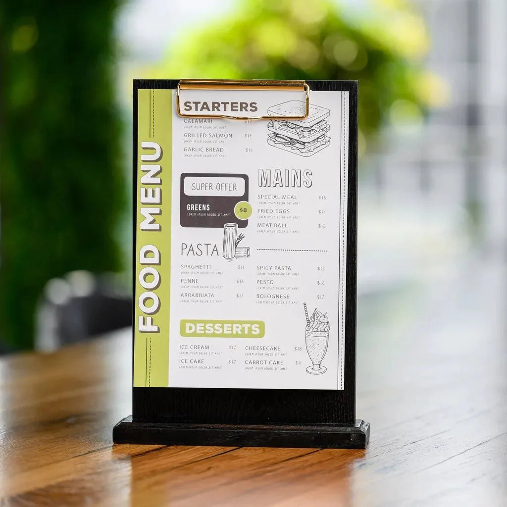Black Oak Table Stand Menu Holder with binder (TT406) - inkohoreca - shop