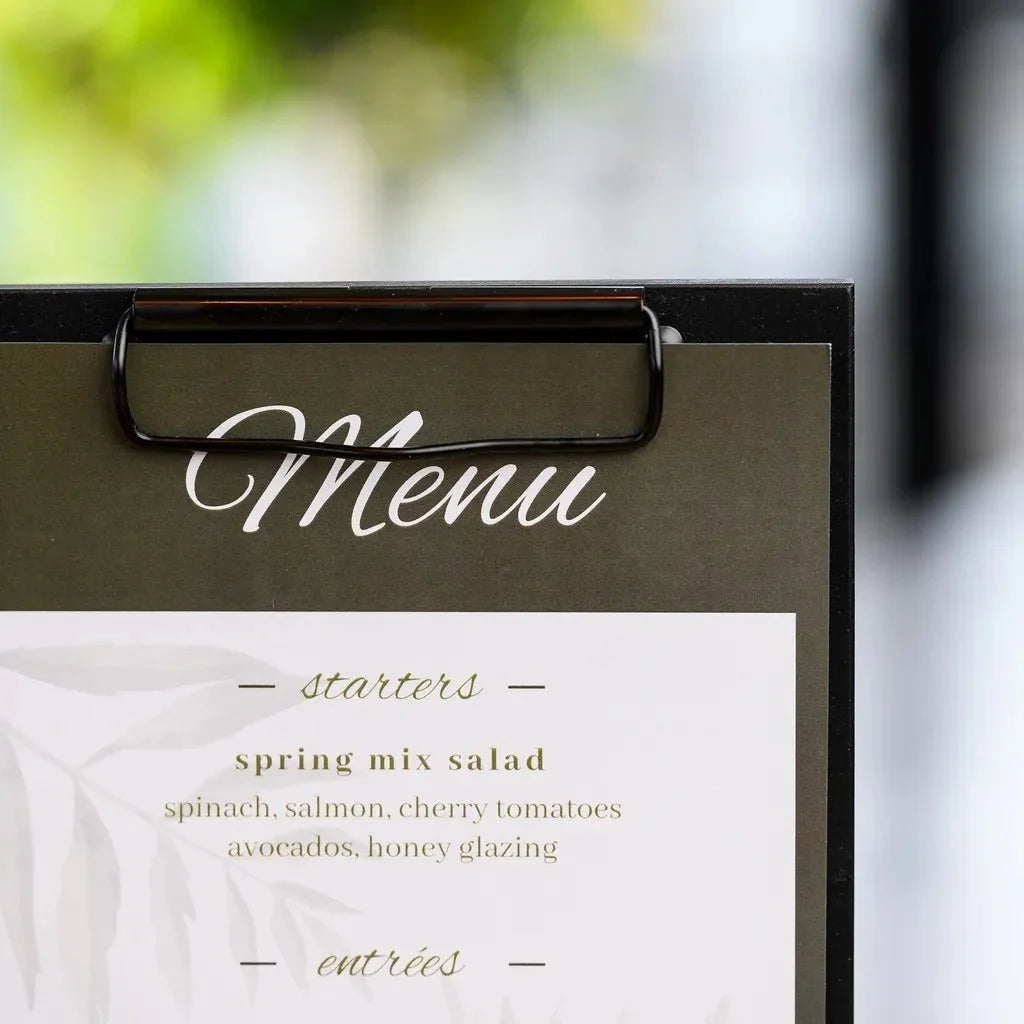 Black Oak Table Stand Menu Holder with black binder (TT408A5) - inkohoreca - shop
