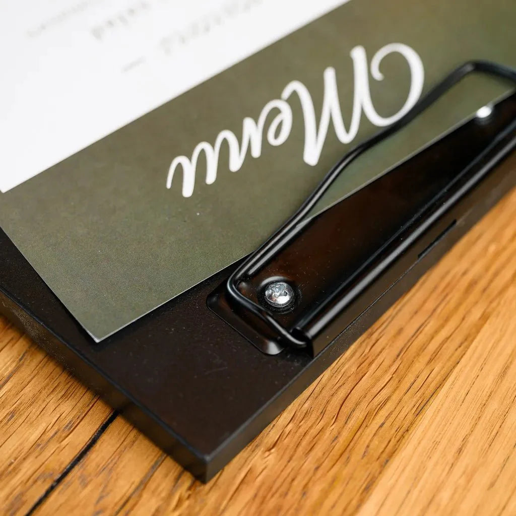 Black Oak Table Stand Menu Holder with black binder (TT408A5) - inkohoreca - shop