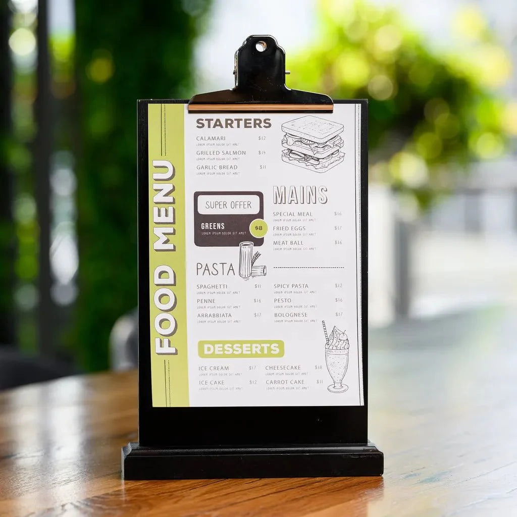 Black Table Stand Menu Holder with Silver Coloured Clip (TT413A5) - inkohoreca - shop
