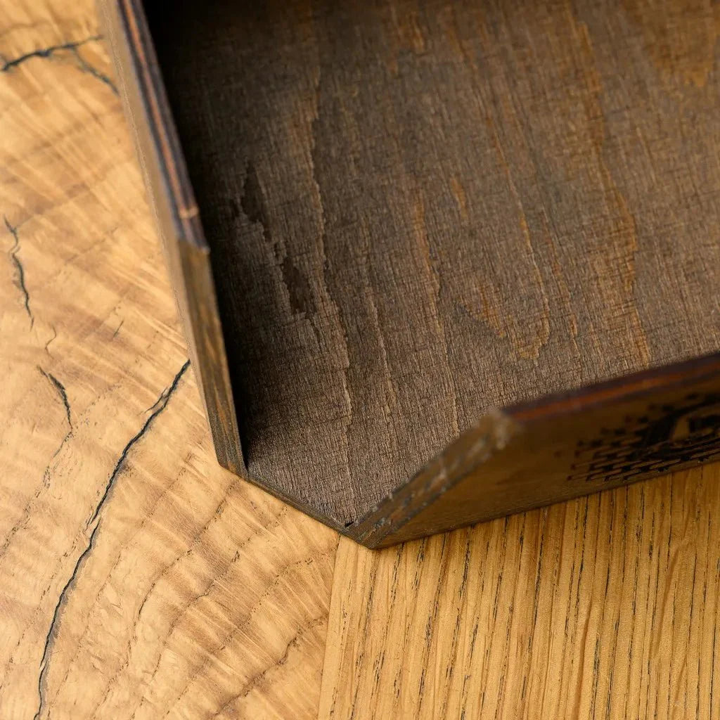 Premium wood napkin holder featuring a custom logo.