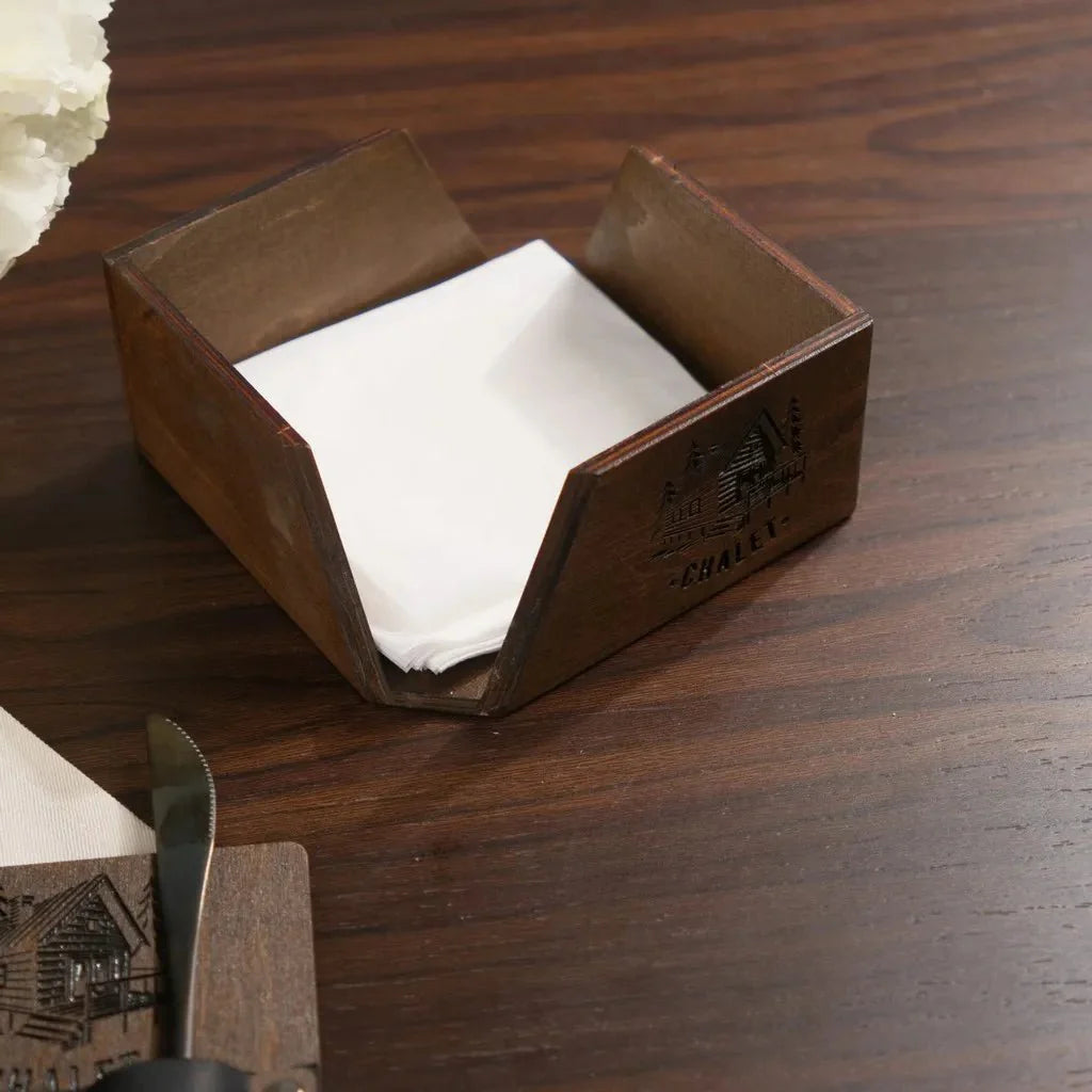Unique wooden napkin organizer for home or business use.