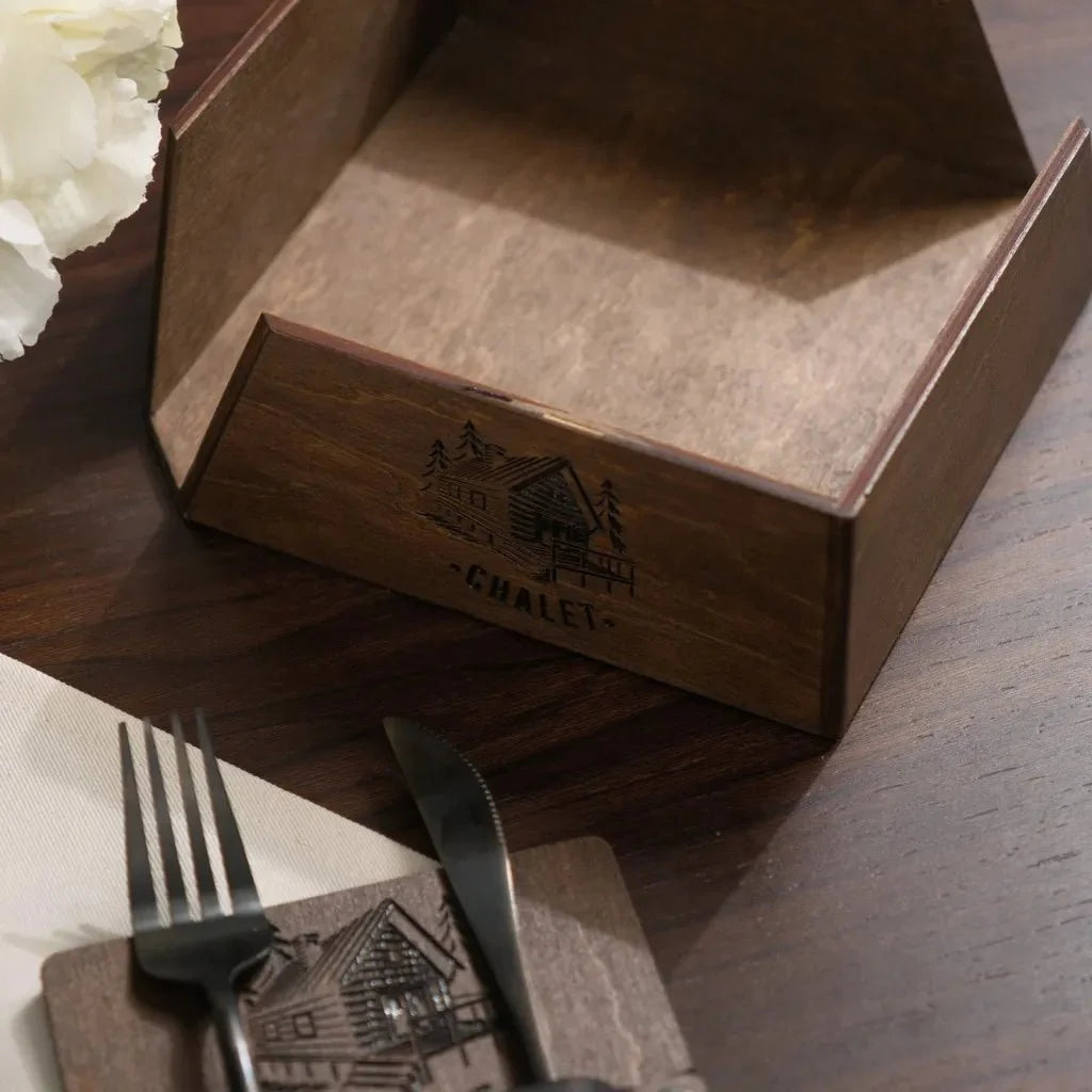 Modern wooden napkin rack for a sophisticated touch.