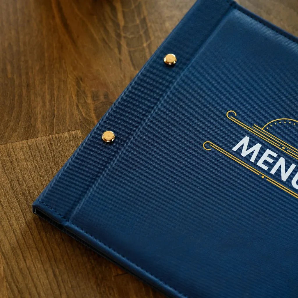 Luxury Faux Leather Menu Holder – Stylish and professional menu cover with a sleek faux leather finish, perfect for fine dining restaurants, cafés, and hotels seeking a sophisticated look.