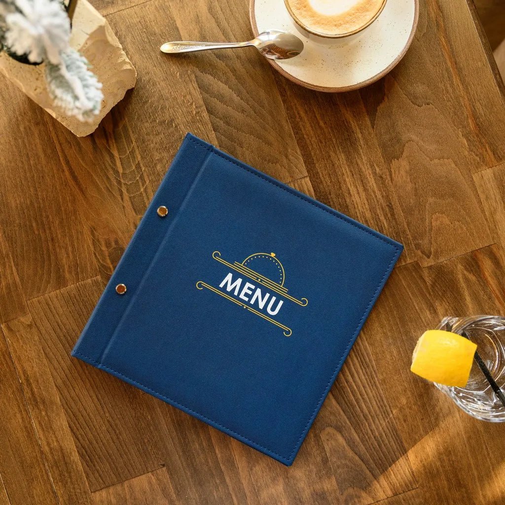 Durable Faux Leather Menu Cover for Restaurants – High-quality faux leather menu cover designed to protect menus from spills and wear, making it perfect for busy restaurants and cafés.