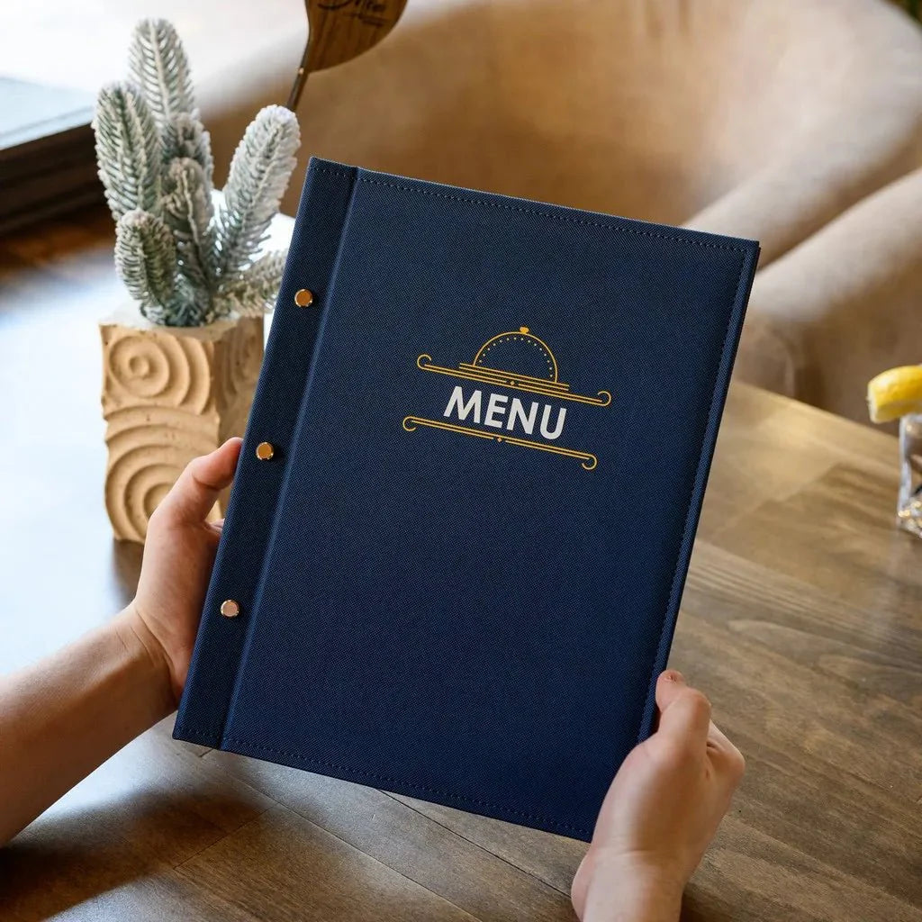 Customizable Faux Leather Menu Cover – Personalize with Your Logo | This premium faux leather menu cover allows for customization with an embossed or printed logo, perfect for branding high-end restaurants and boutique cafes.