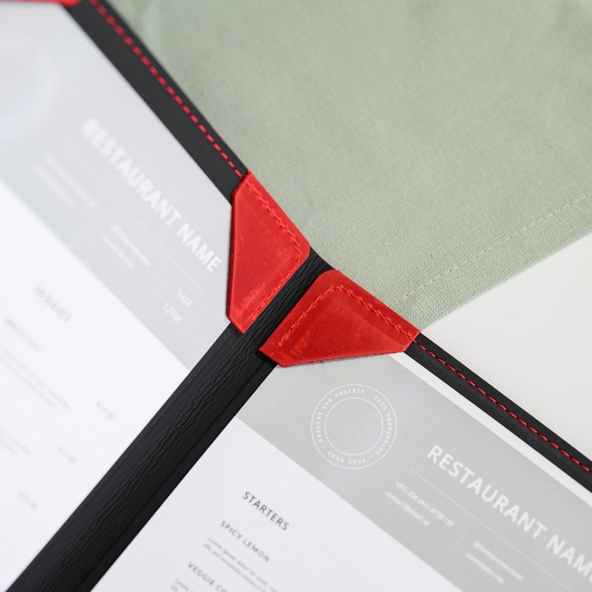 Hardcover Leather Menu Folder with Corner Mountings suitable for US Half Letter / A5 Sheets (LM08A5) - inkohoreca - shop