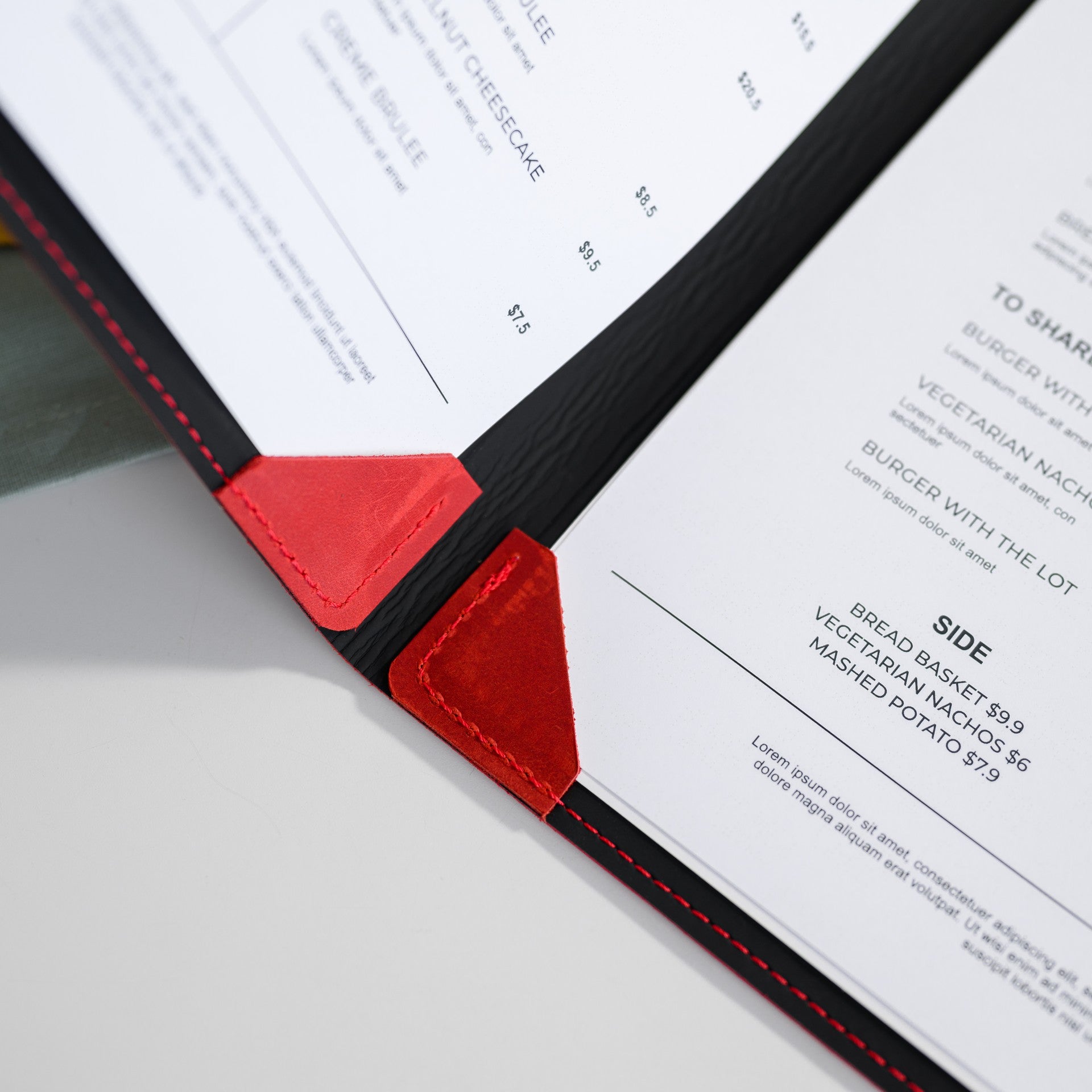 Hardcover Leather Menu Folder with Corner Mountings suitable for US Letter Sheets (LM08A2) - inkohoreca - shop