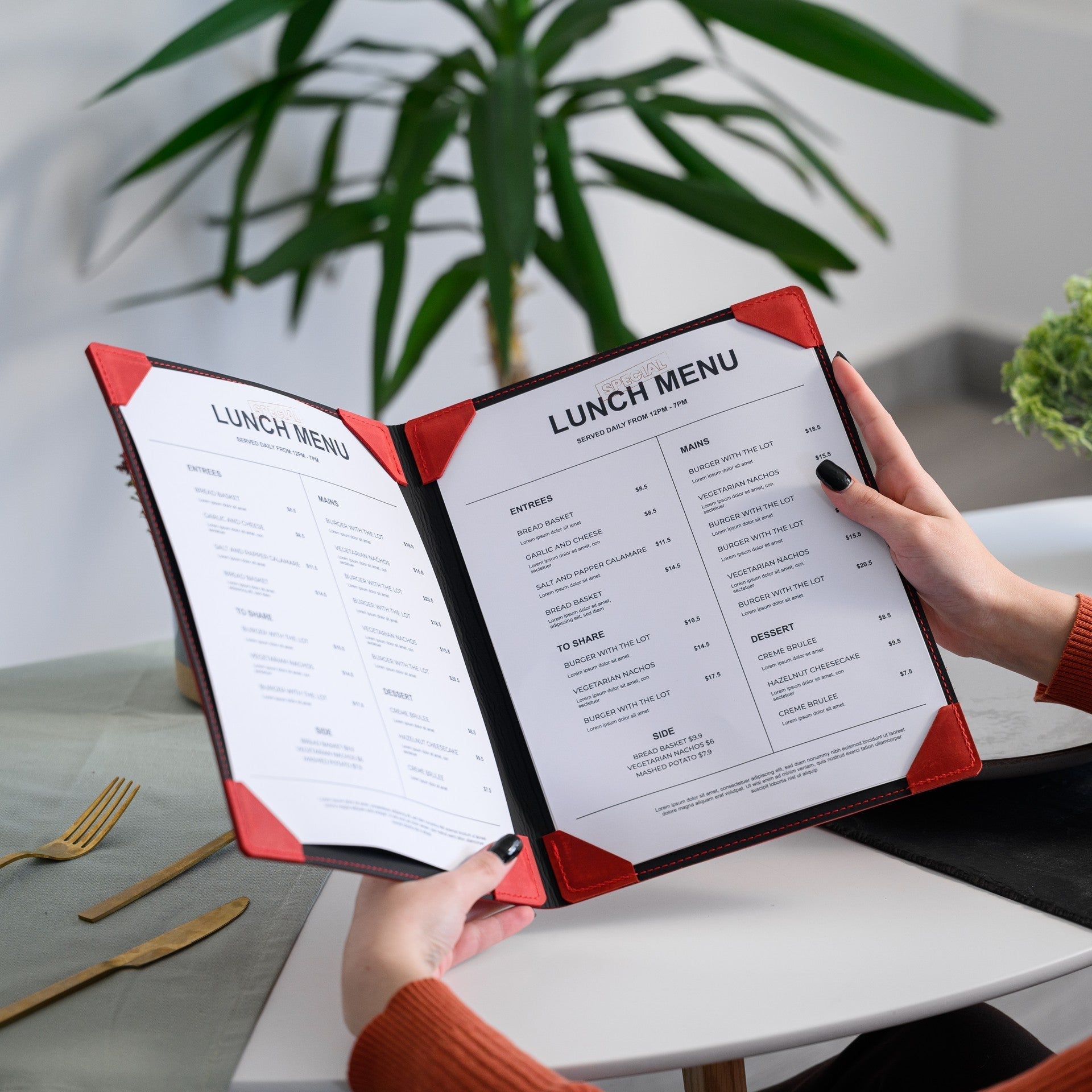 Hardcover Leather Menu Folder with Corner Mountings suitable for US Letter Sheets (LM08A2) - inkohoreca - shop
