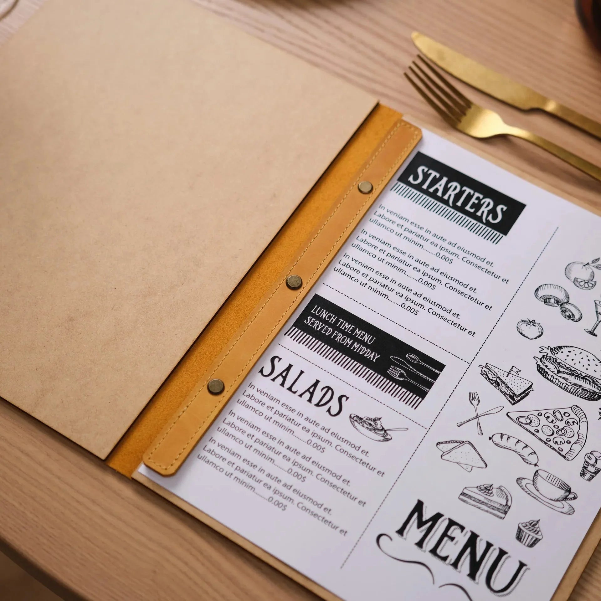 Hardcover Leather Menu Folder with HDF base suitable for A4 Sheets (LM13A4) - inkohoreca - shop