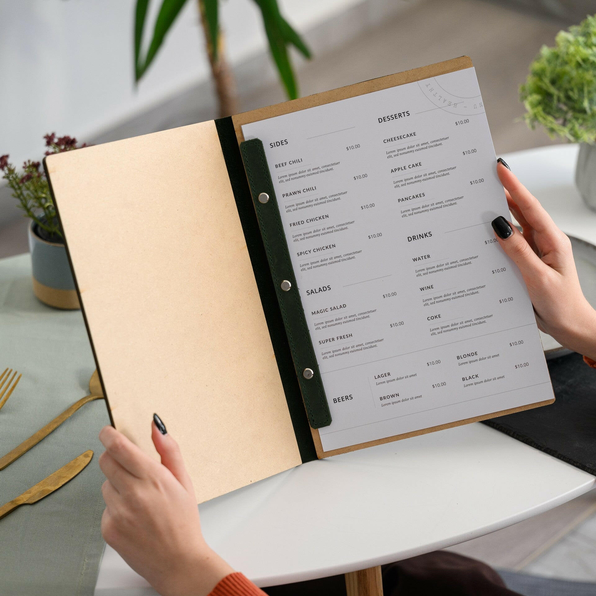 Hardcover Leather Menu Folder with HDF base suitable for A4 Sheets (LM13A4) - inkohoreca - shop