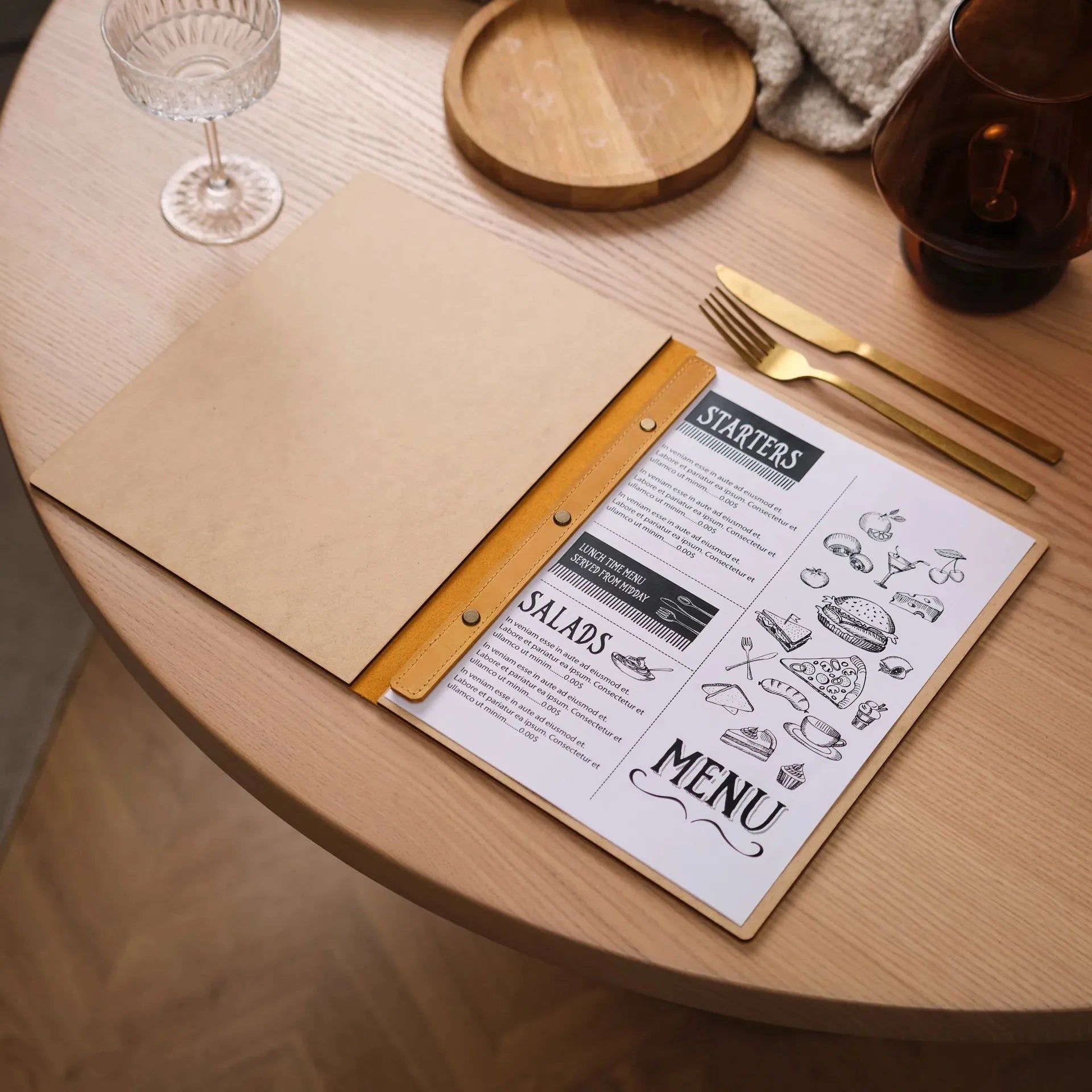 Hardcover Leather Menu Folder with HDF base suitable for A4 Sheets (LM13A4) - inkohoreca - shop