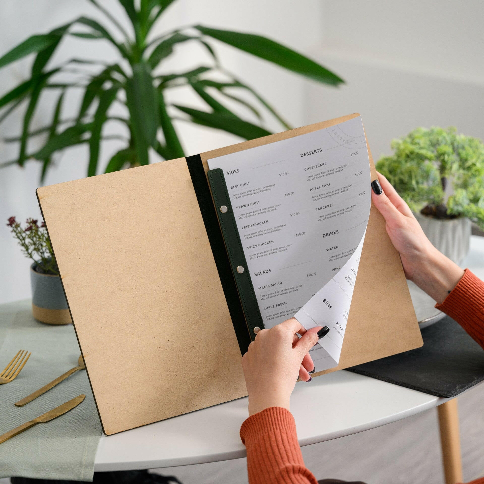 Hardcover Leather Menu Folder with HDF base suitable for A4 Sheets (LM13A4) - inkohoreca - shop