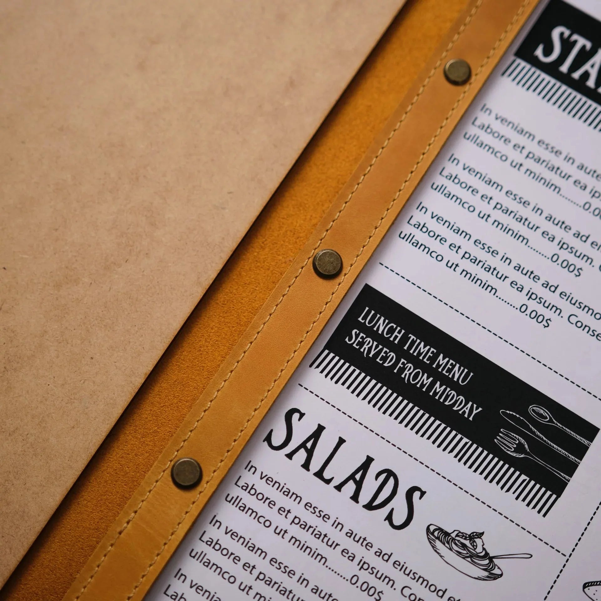 Hardcover Leather Menu Folder with HDF base suitable for A4 Sheets (LM13A4) - inkohoreca - shop