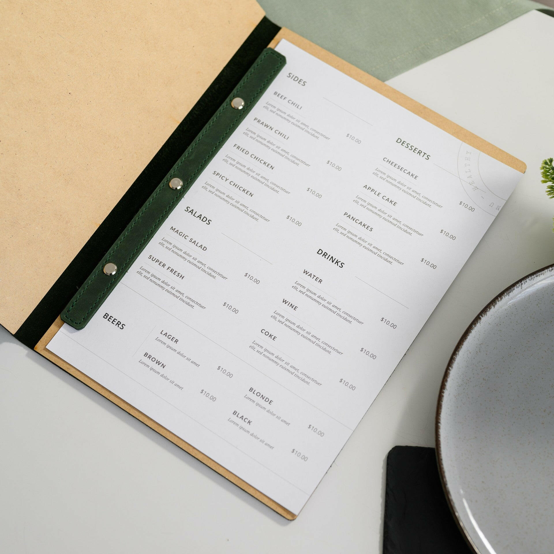 Hardcover Leather Menu Folder with HDF base suitable for A4 Sheets (LM13A4) - inkohoreca - shop