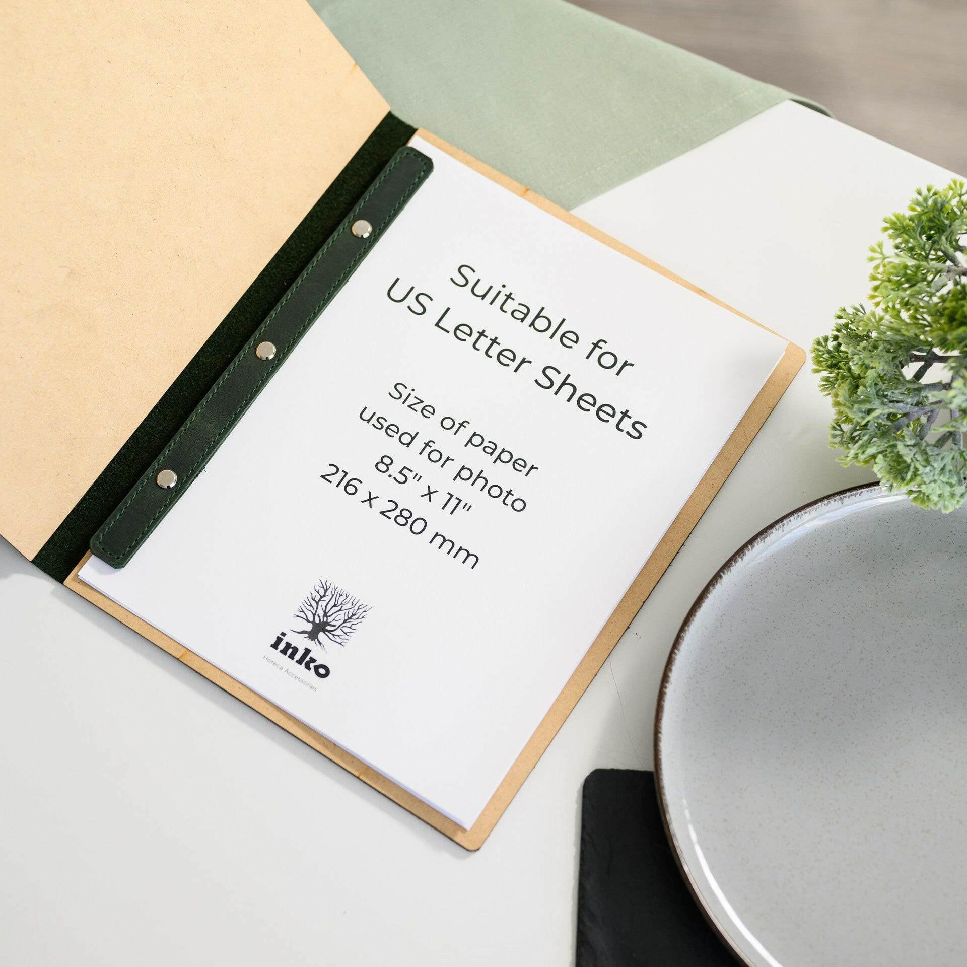 Hardcover Leather Menu Folder with HDF base suitable for US Letter Sheets (LM13A2) - inkohoreca - shop