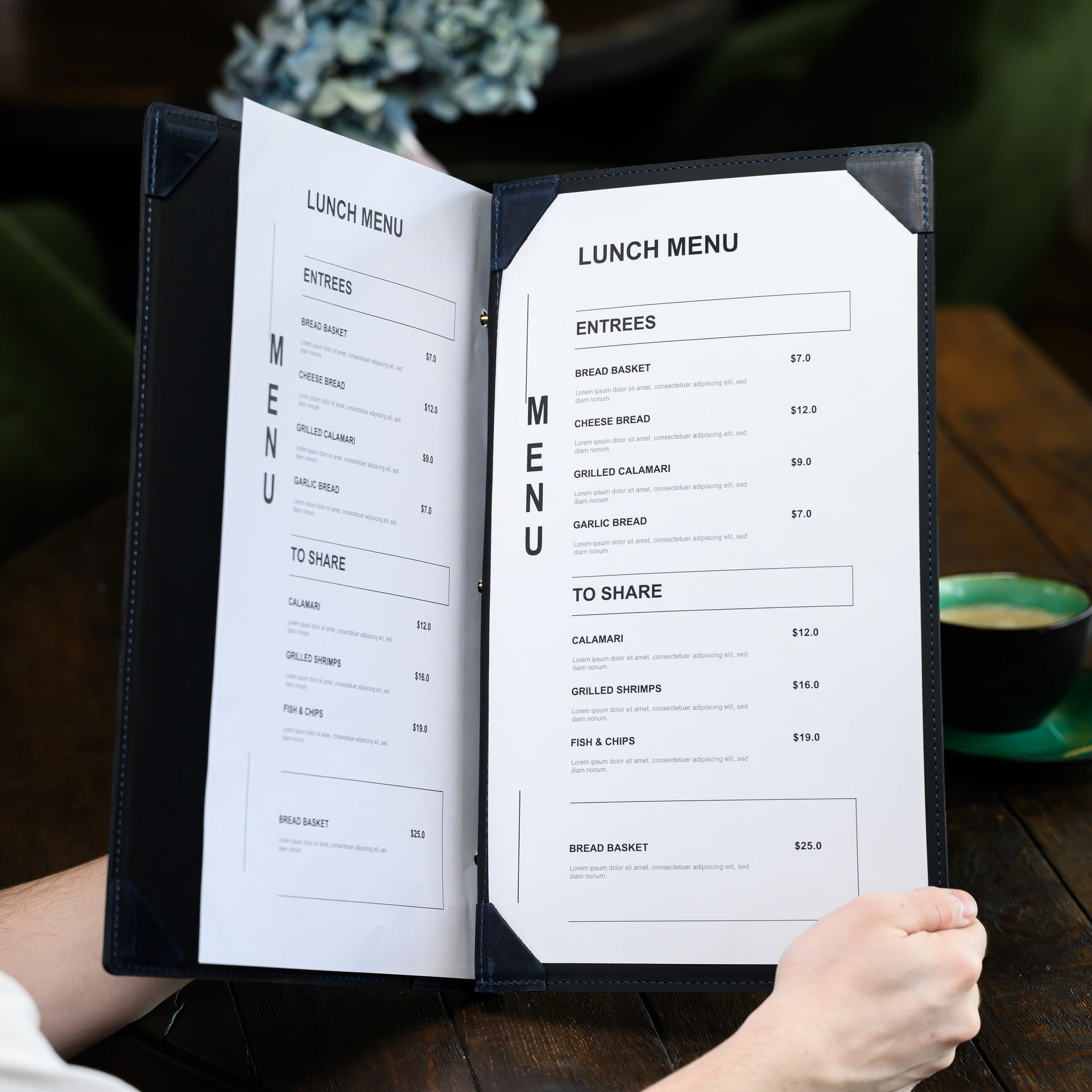 Hardcover Leather Menu Holder With Screws and Corner Fixings suitable for Legal Sheets (LM10A1) - inkohoreca - shop