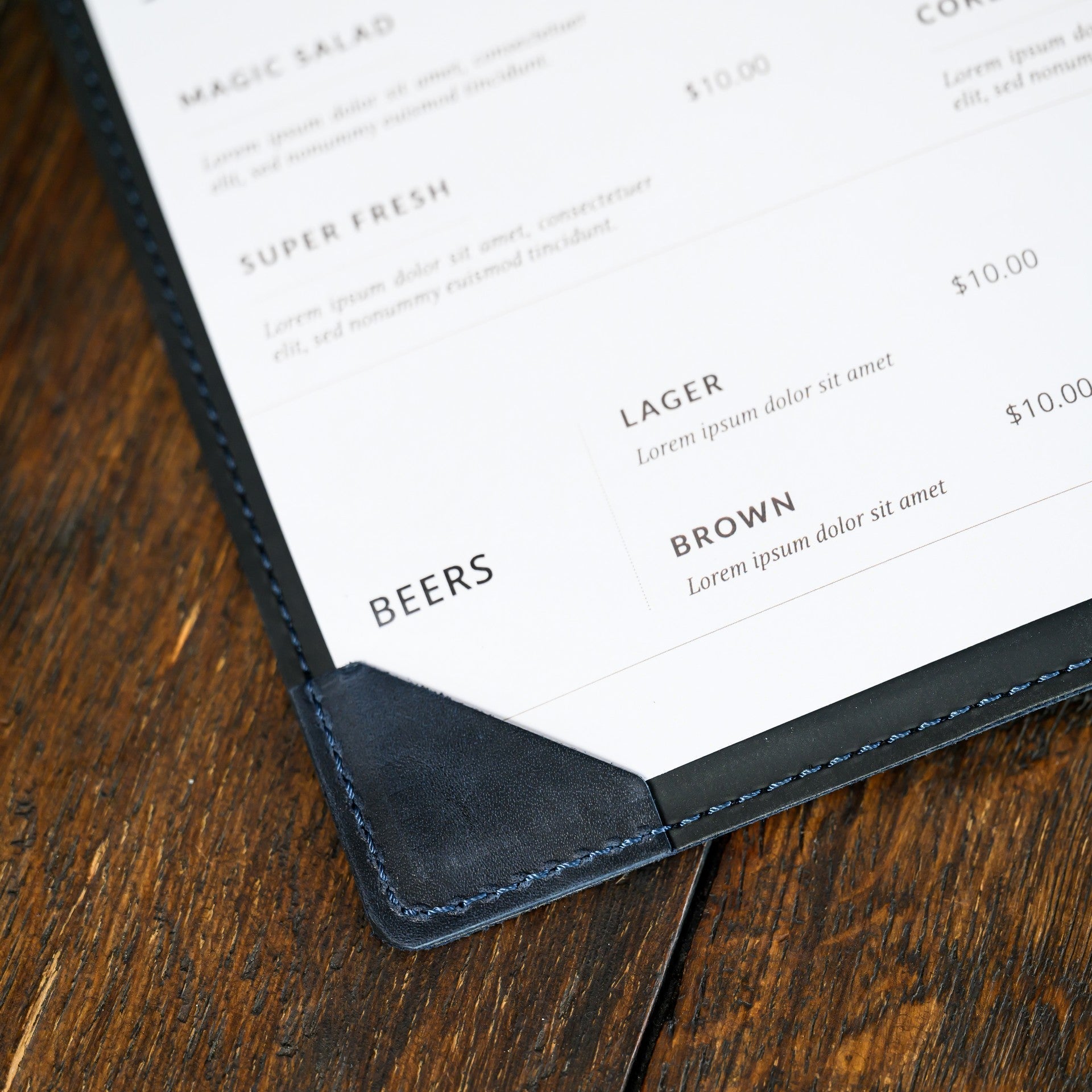 Hardcover Leather Menu Holder With Screws and Corner Fixings suitable for Legal Sheets (LM10A1) - inkohoreca - shop