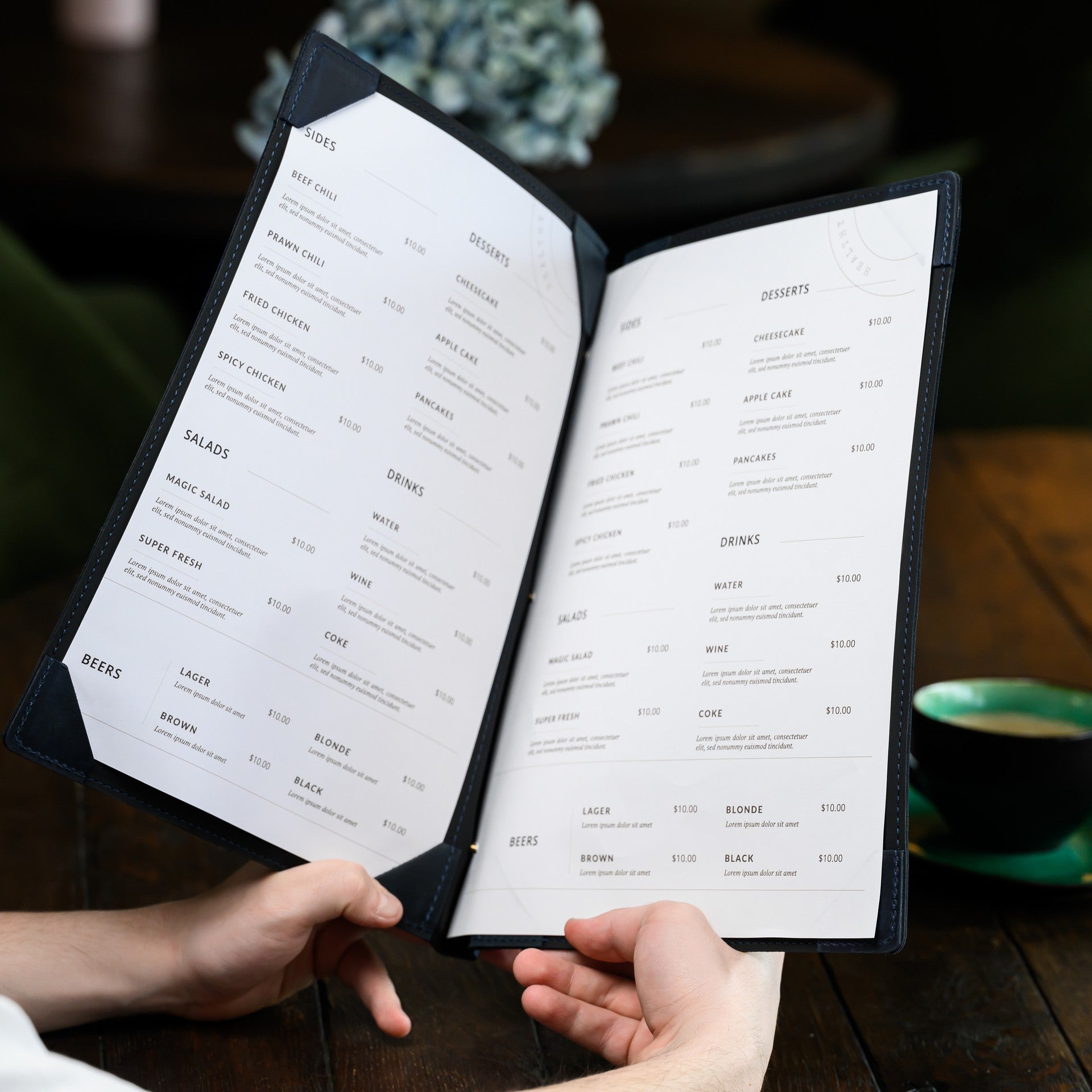 Hardcover Leather Menu Holder With Screws and Corner Fixings suitable for Legal Sheets (LM10A1) - inkohoreca - shop