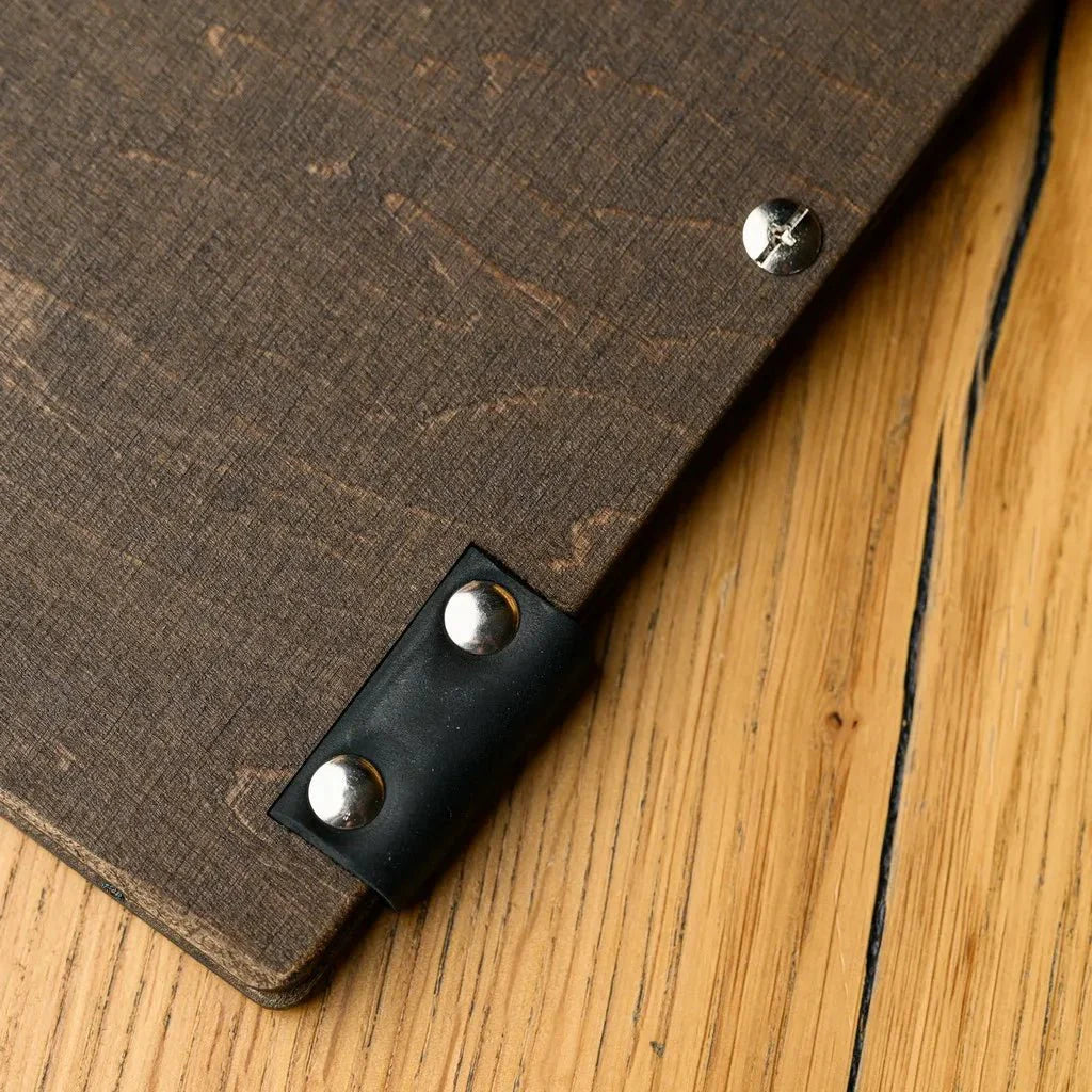 Rustic restaurant wooden menu covers for a charming look.