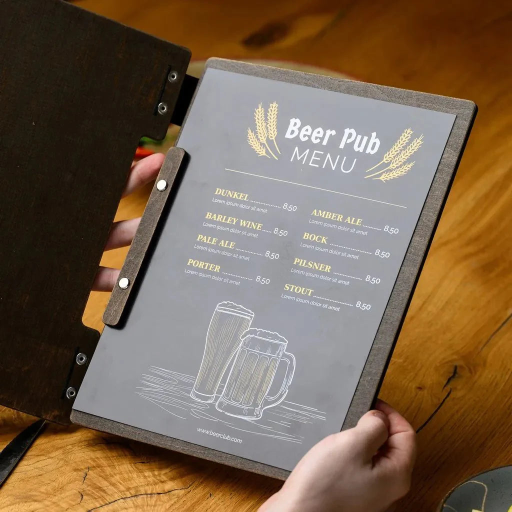 Handcrafted restaurant wooden menu books for an upscale touch.