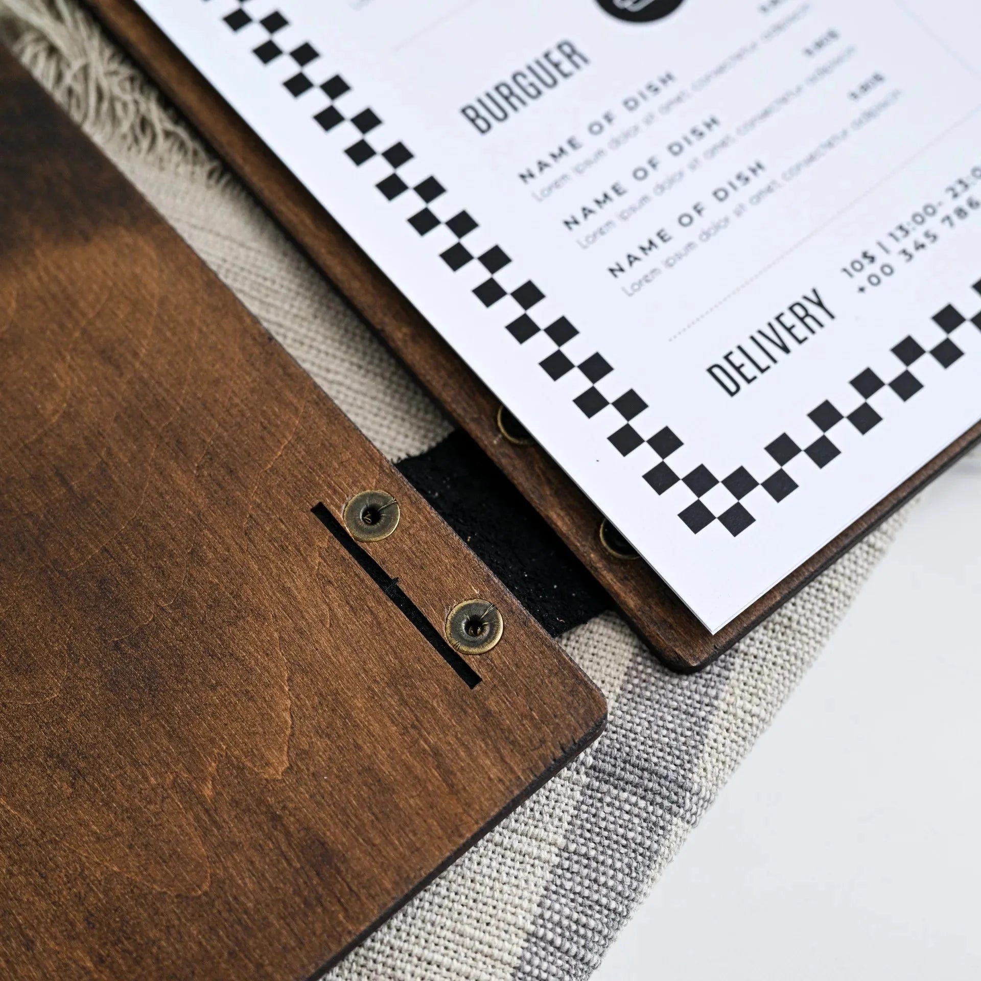 Hardcover Wooden Menu Holder with Metal Binder (PM07A2) - inkohoreca - shop