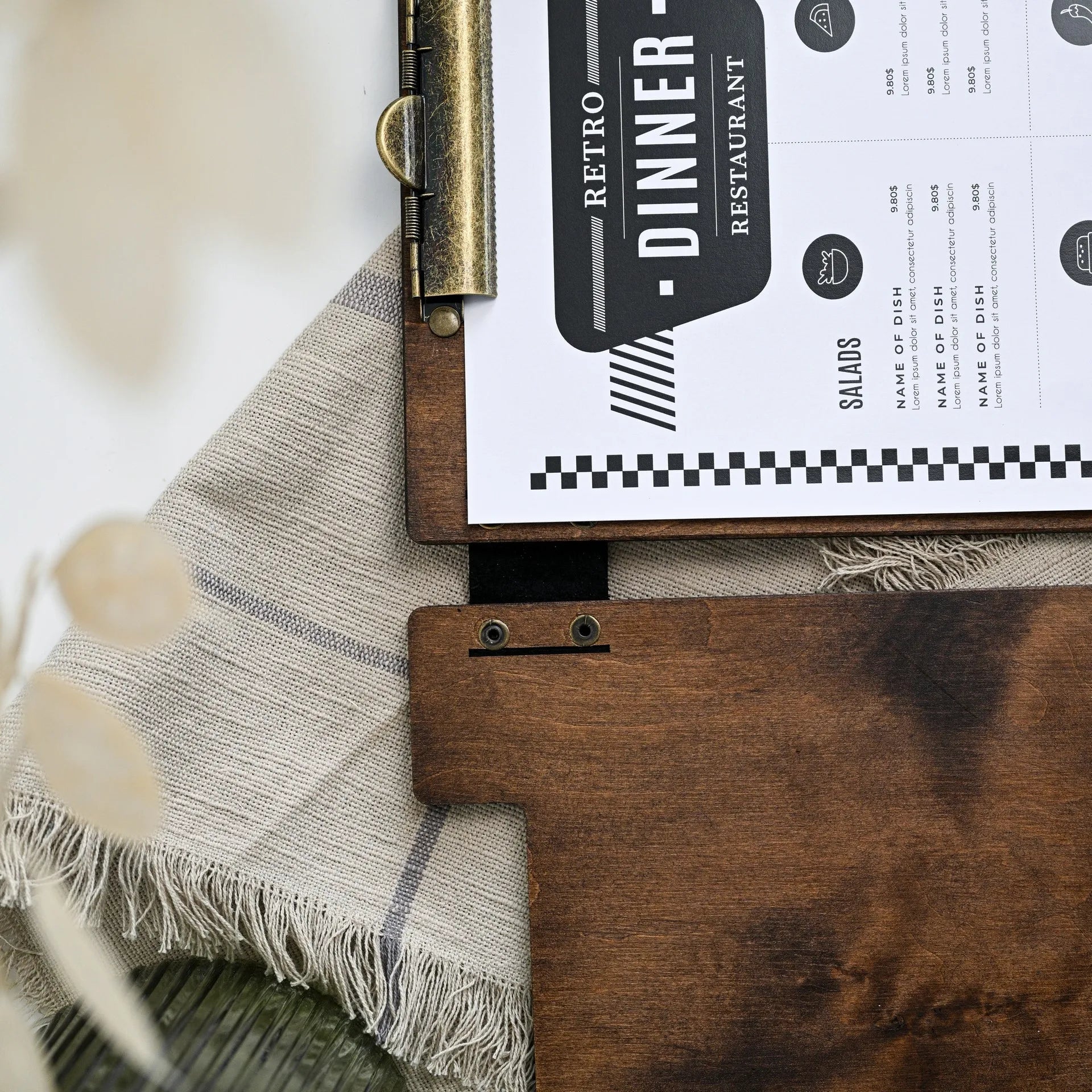 Hardcover Wooden Menu Holder with Metal Binder (PM07A2) - inkohoreca - shop