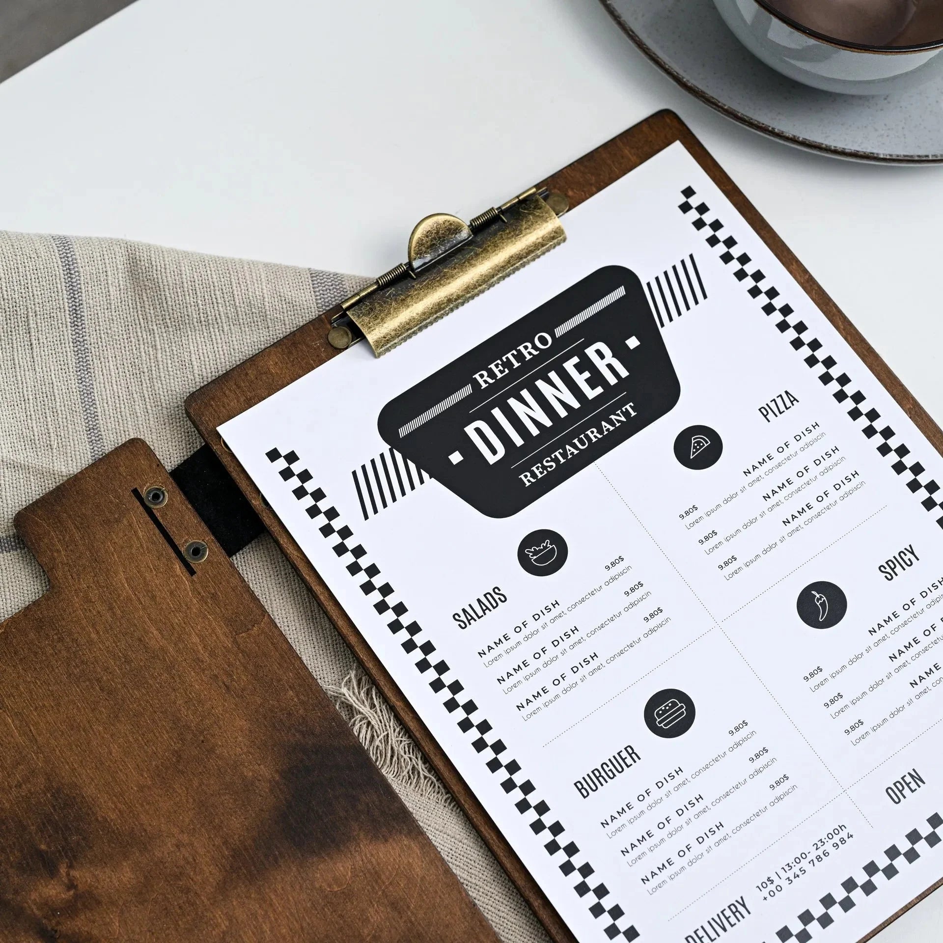Hardcover Wooden Menu Holder with Metal Binder (PM07A2) - inkohoreca - shop