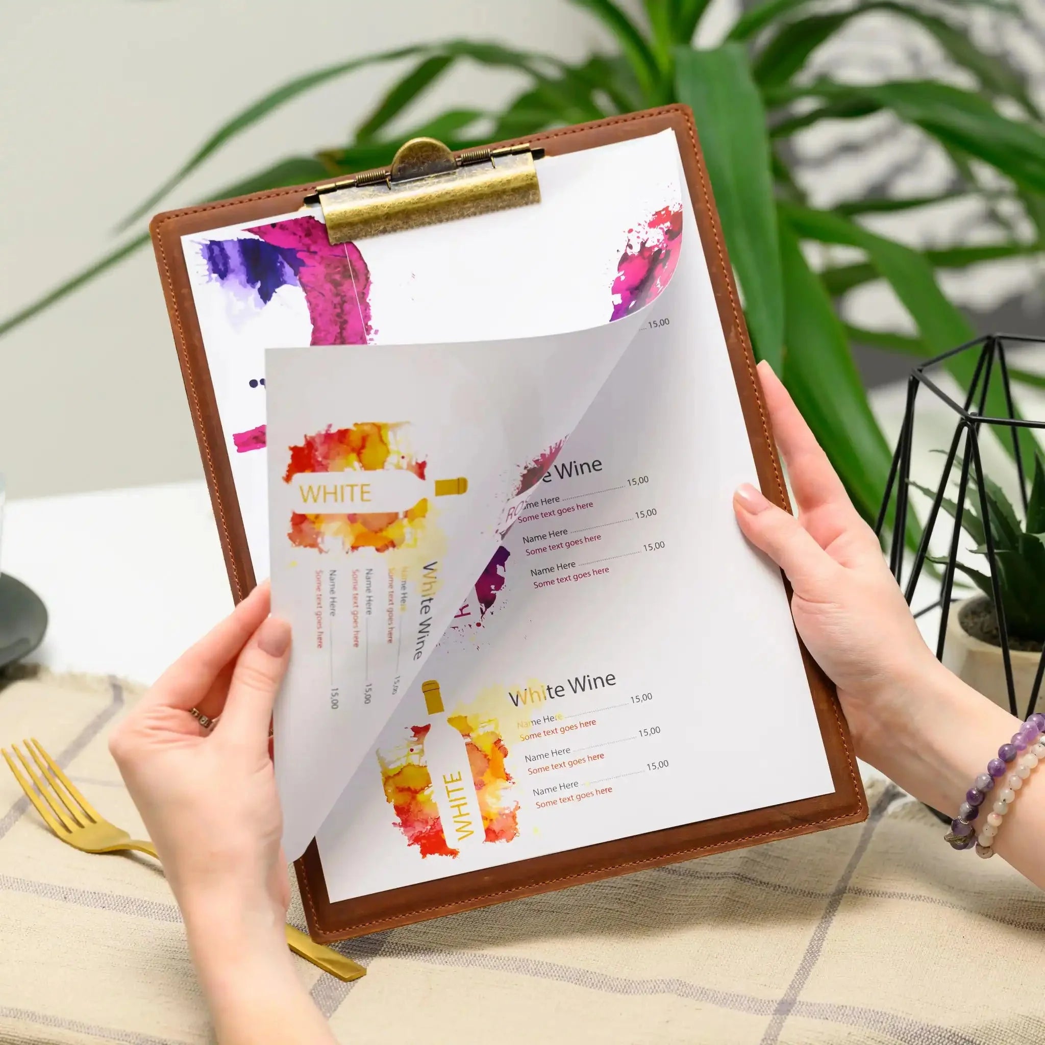 Leather Menu Board with Clip (LM14A4) - inkohoreca - shop