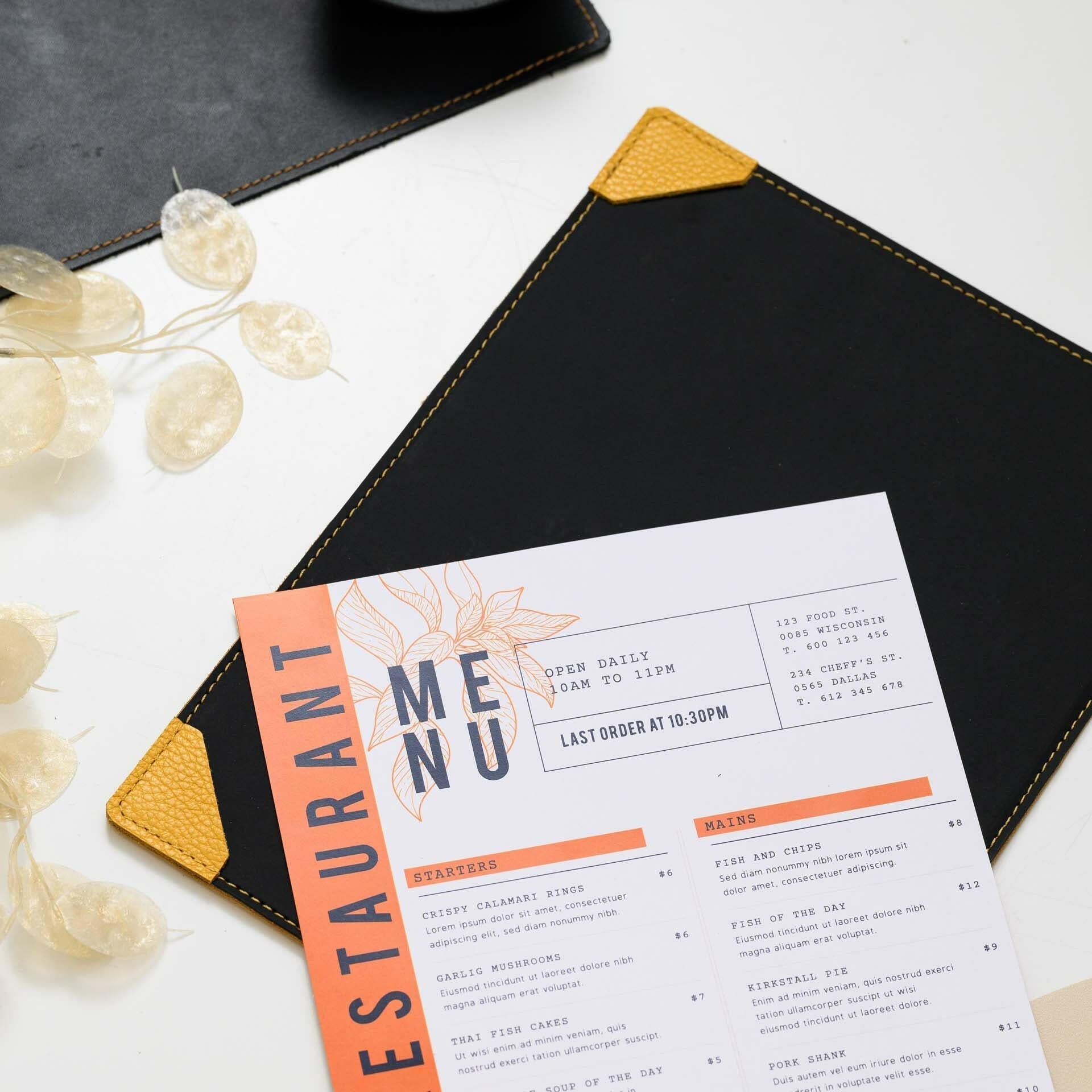 Leather Menu Clipboard with Corner Fixings and Black Coloured Back - inkohoreca - shop