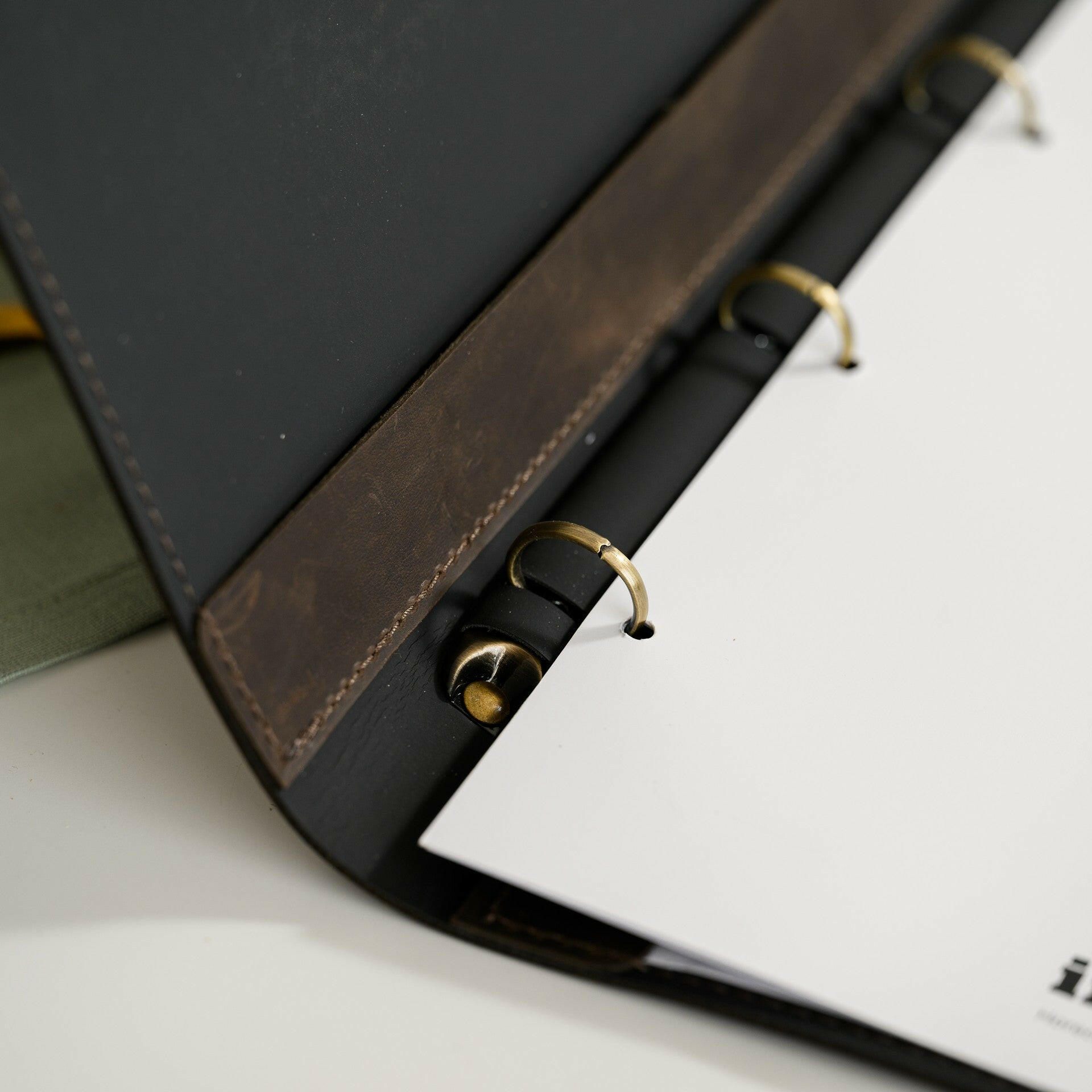 Leather Menu Folder with Brass Ring Binder and Corner Mountings suitable for US Legal Sheets (LM11A1) - inkohoreca - shop